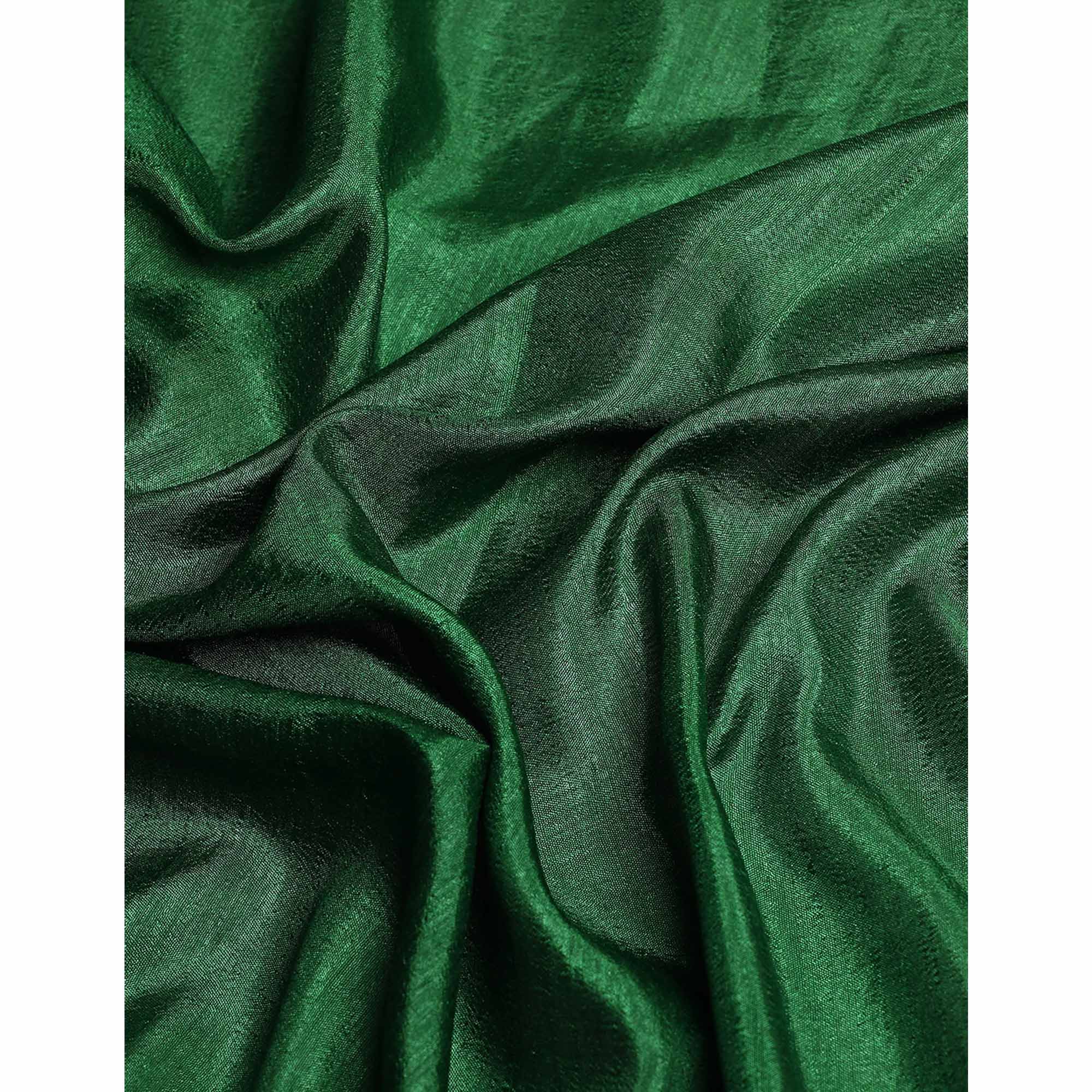 Green Solid Vichitra Silk Saree With Fancy Zari Border