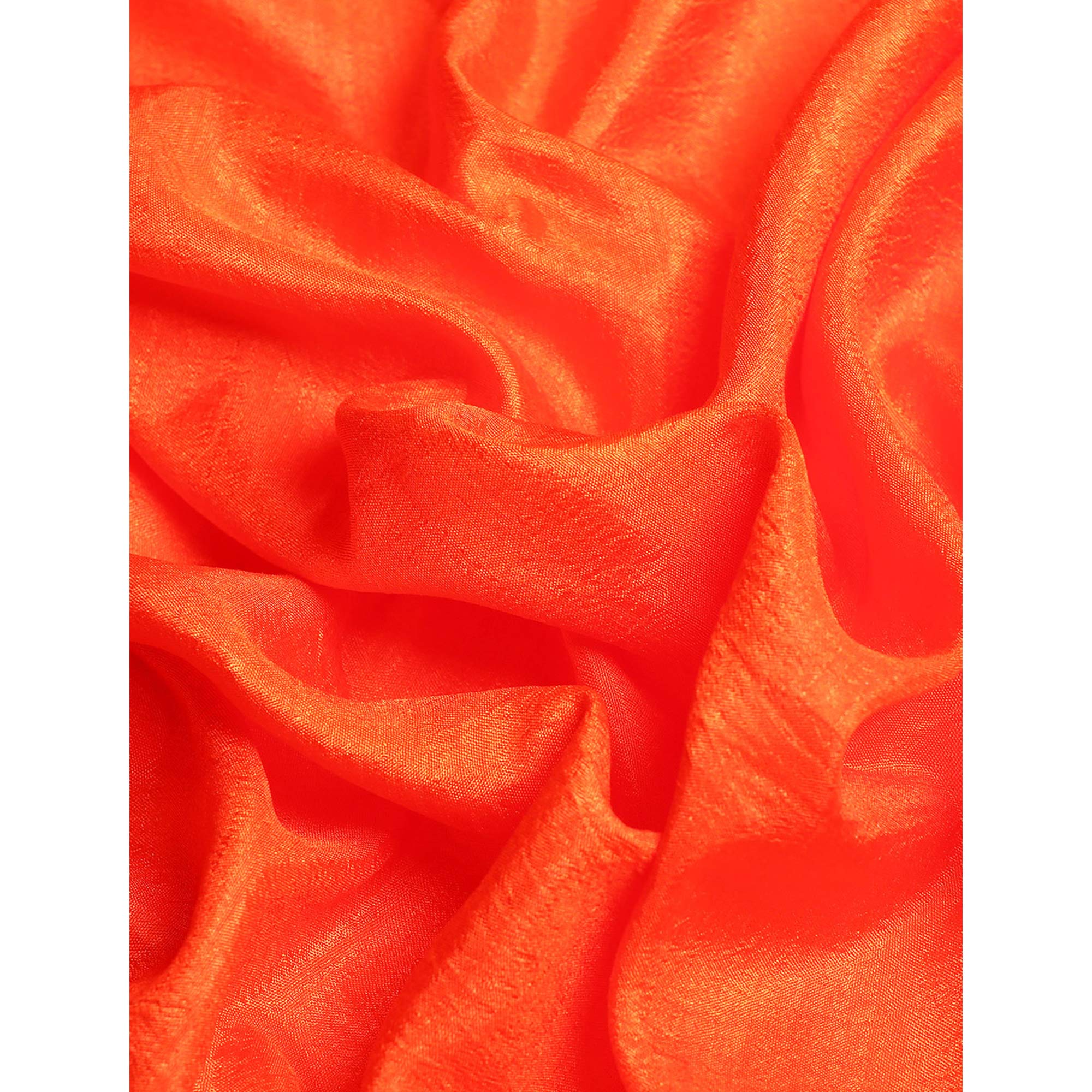 Orange Swarovski Work Vichitra Silk Saree With Fancy Border