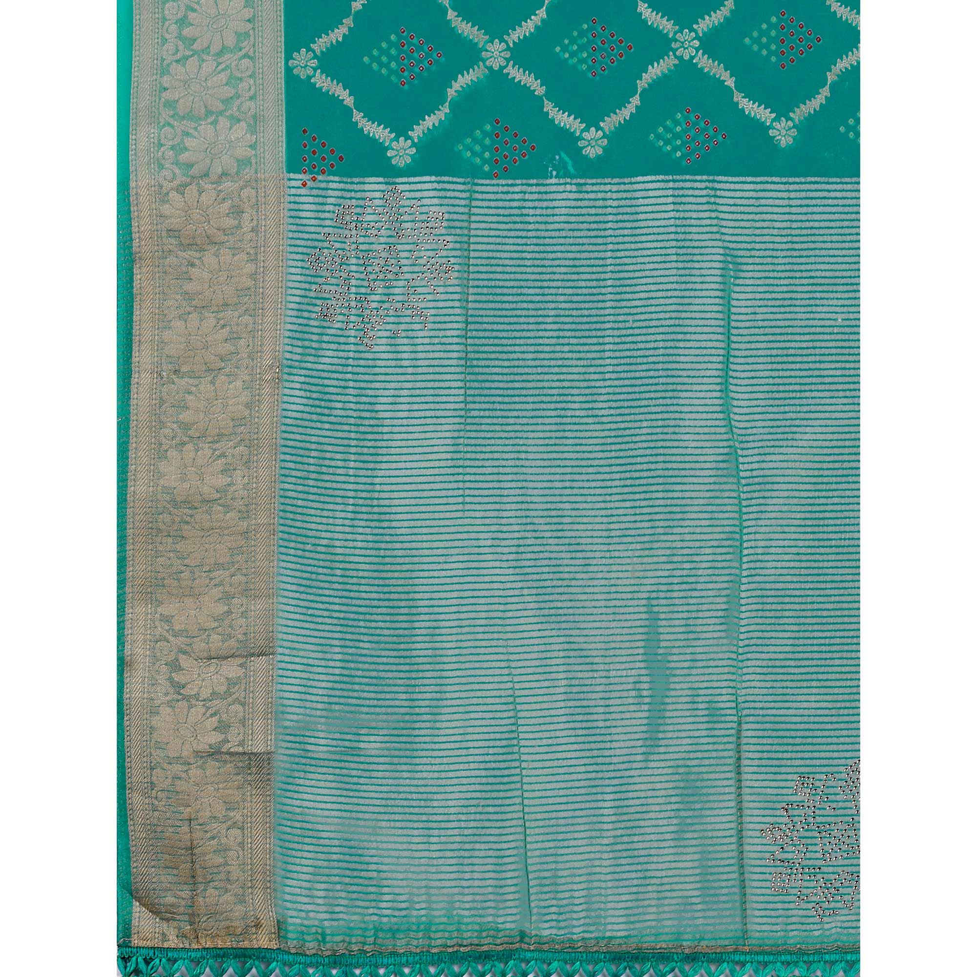 Rama Blue Bandhani Printed Organza Saree With Woven Border