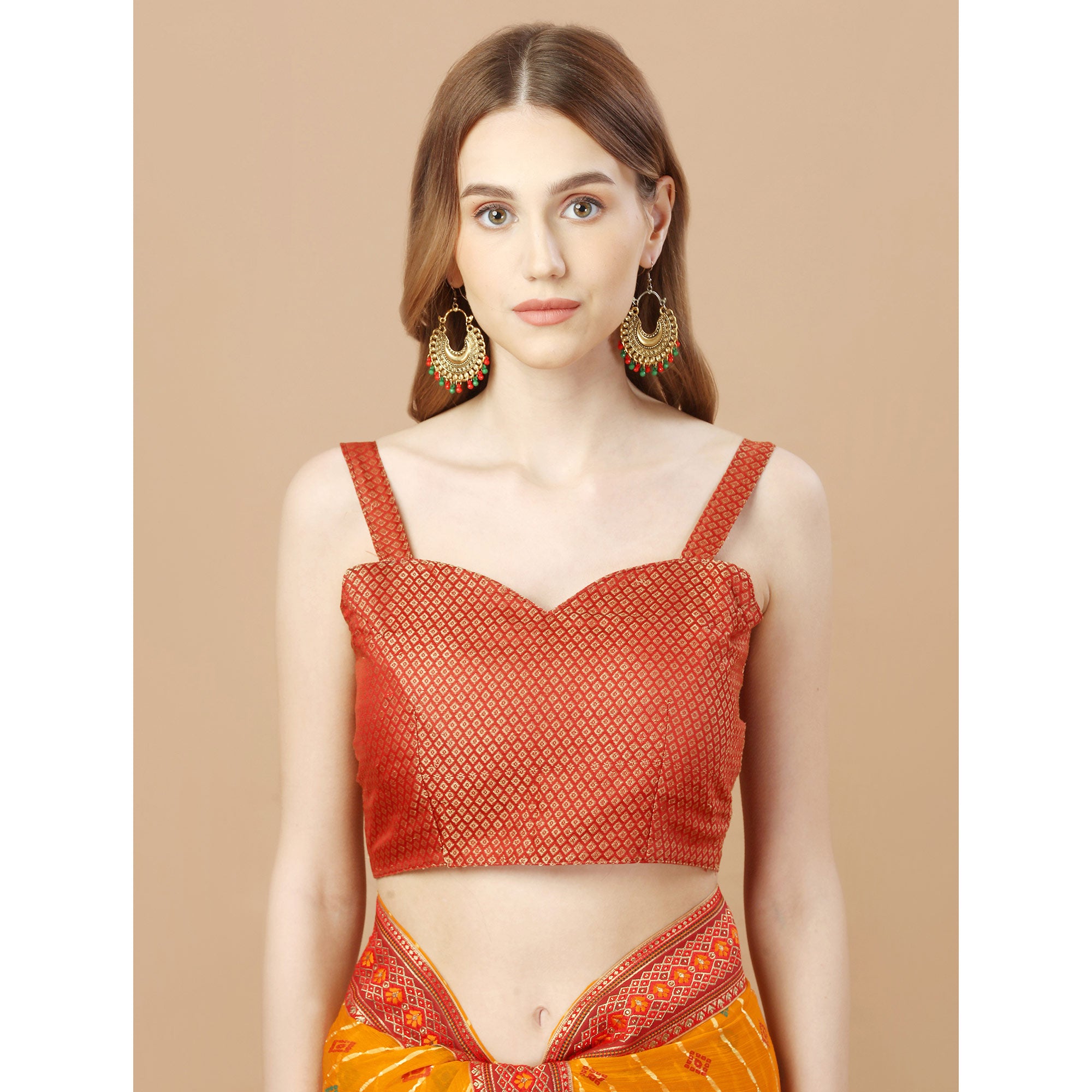 Orange Foil Printed Chiffon Saree With Lace Border