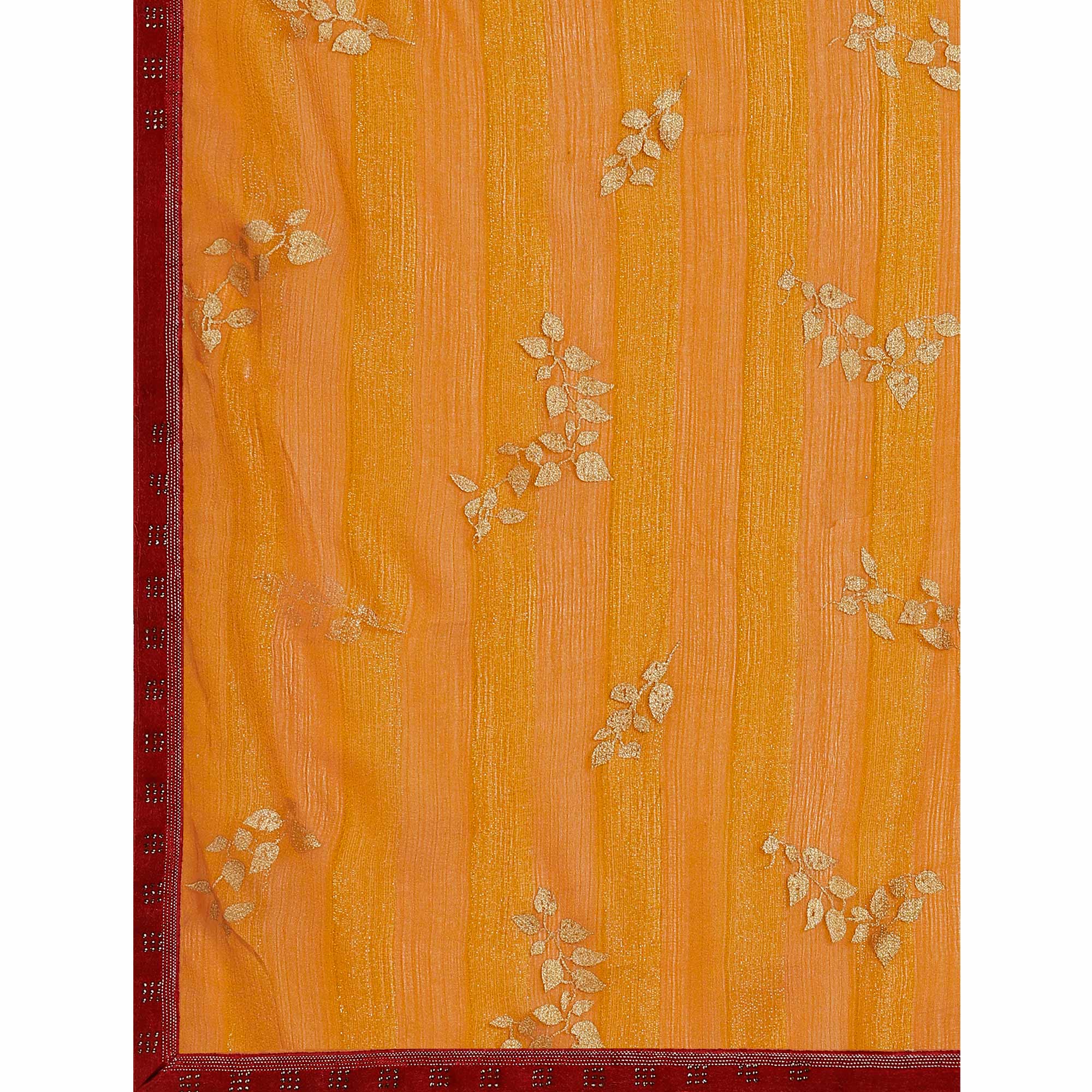 Mustard Foil Printed Chiffon Saree With Lace Border