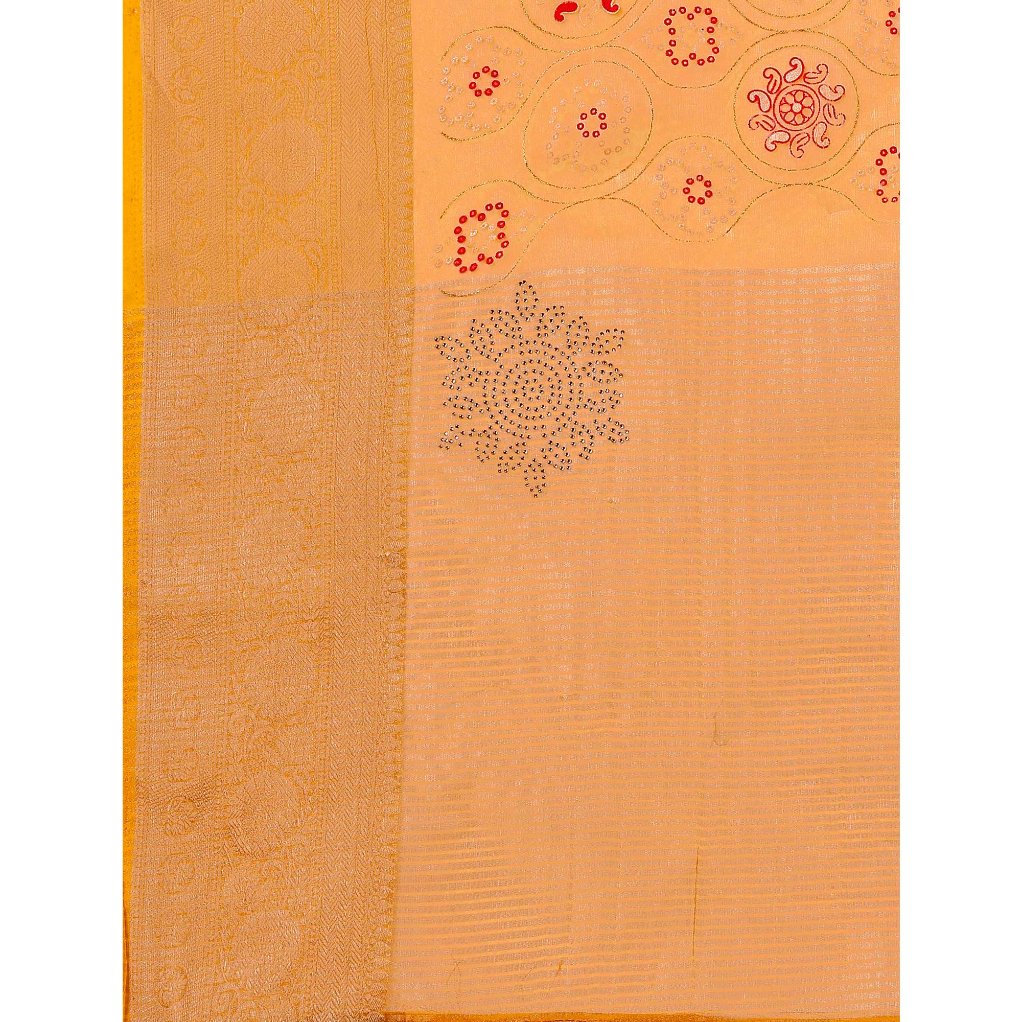 Yellow Bandhani Printed Organza Saree With Woven Border