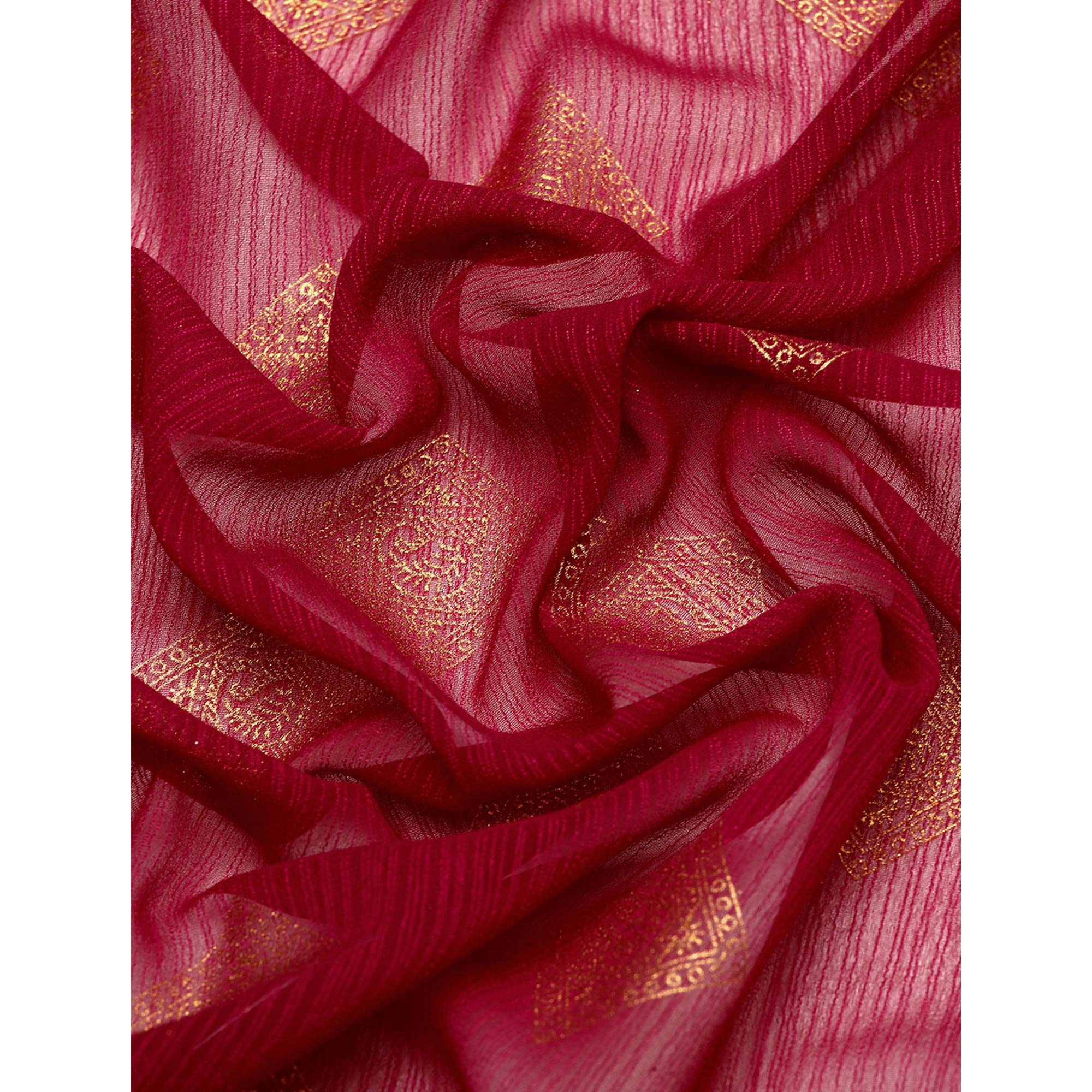 Wine Foil Printed Chiffon Saree With Tassels