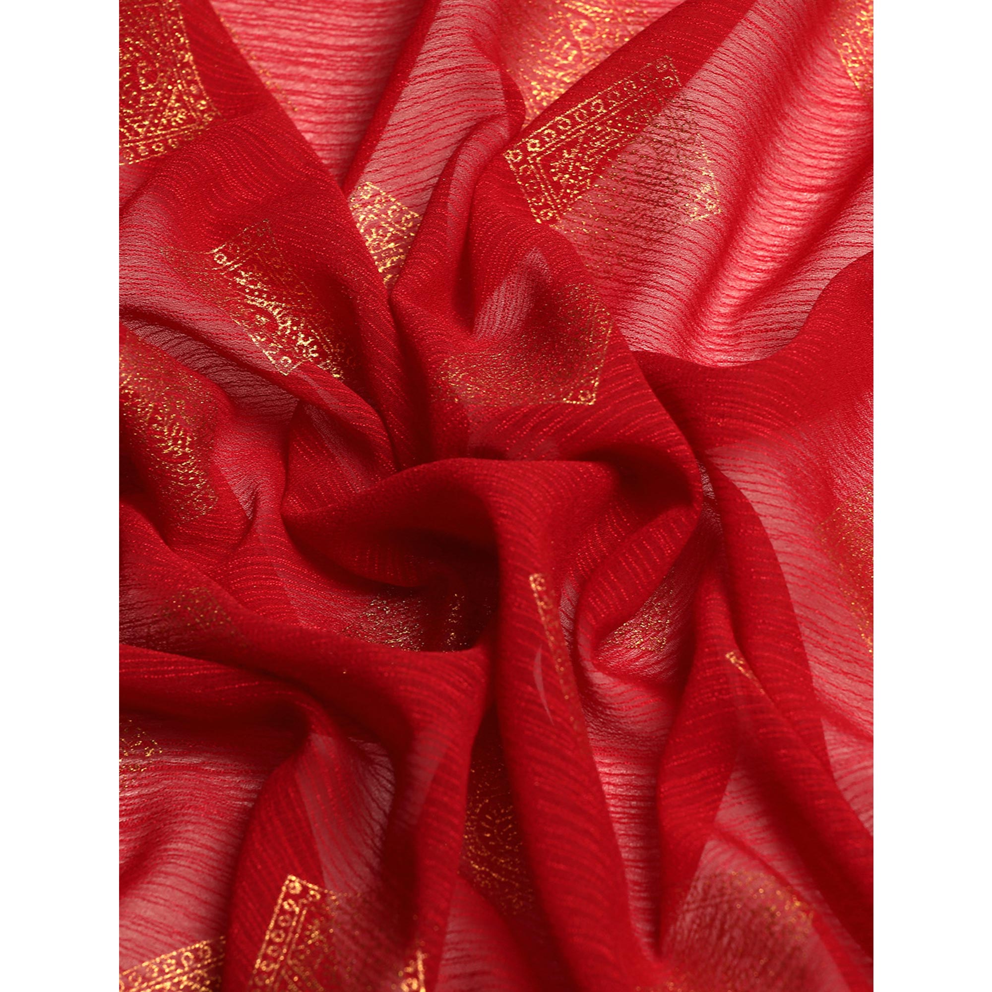 Maroon Foil Printed Chiffon Saree With Tassels