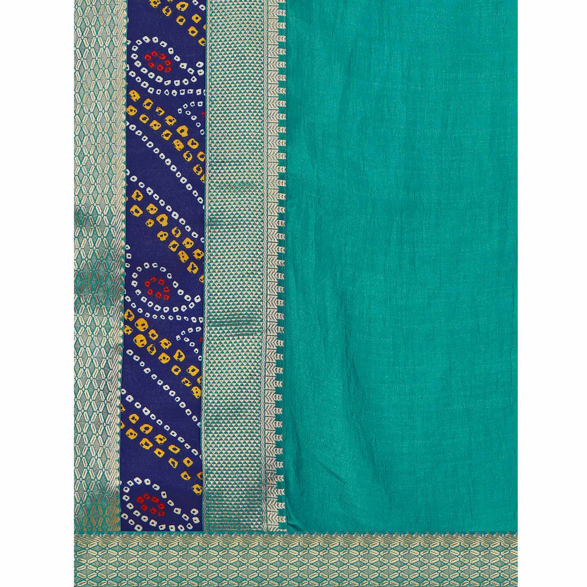 Turquoise Solid Vichitra Silk Saree