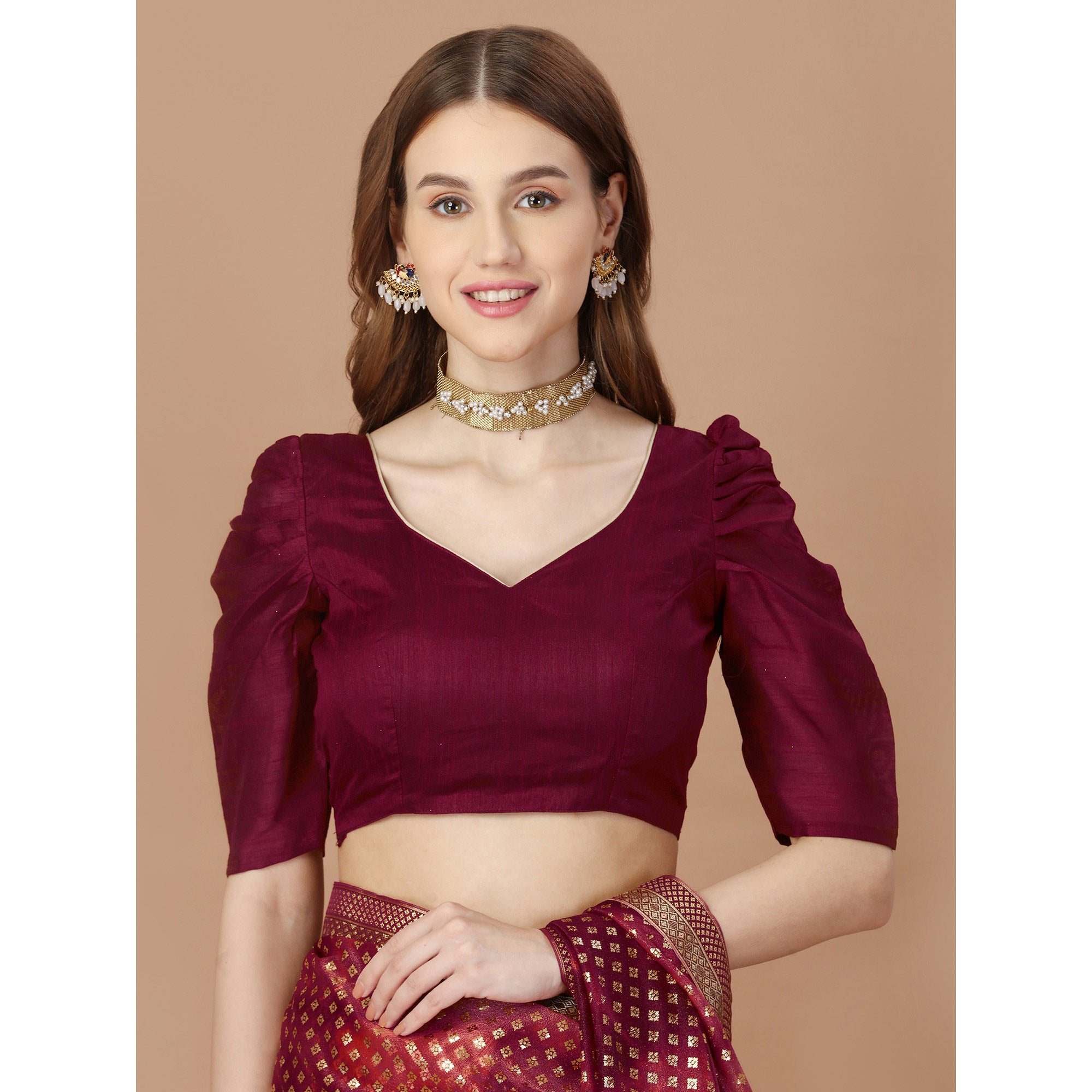 Maroon Foil Printed Lycra Saree With Lace Border