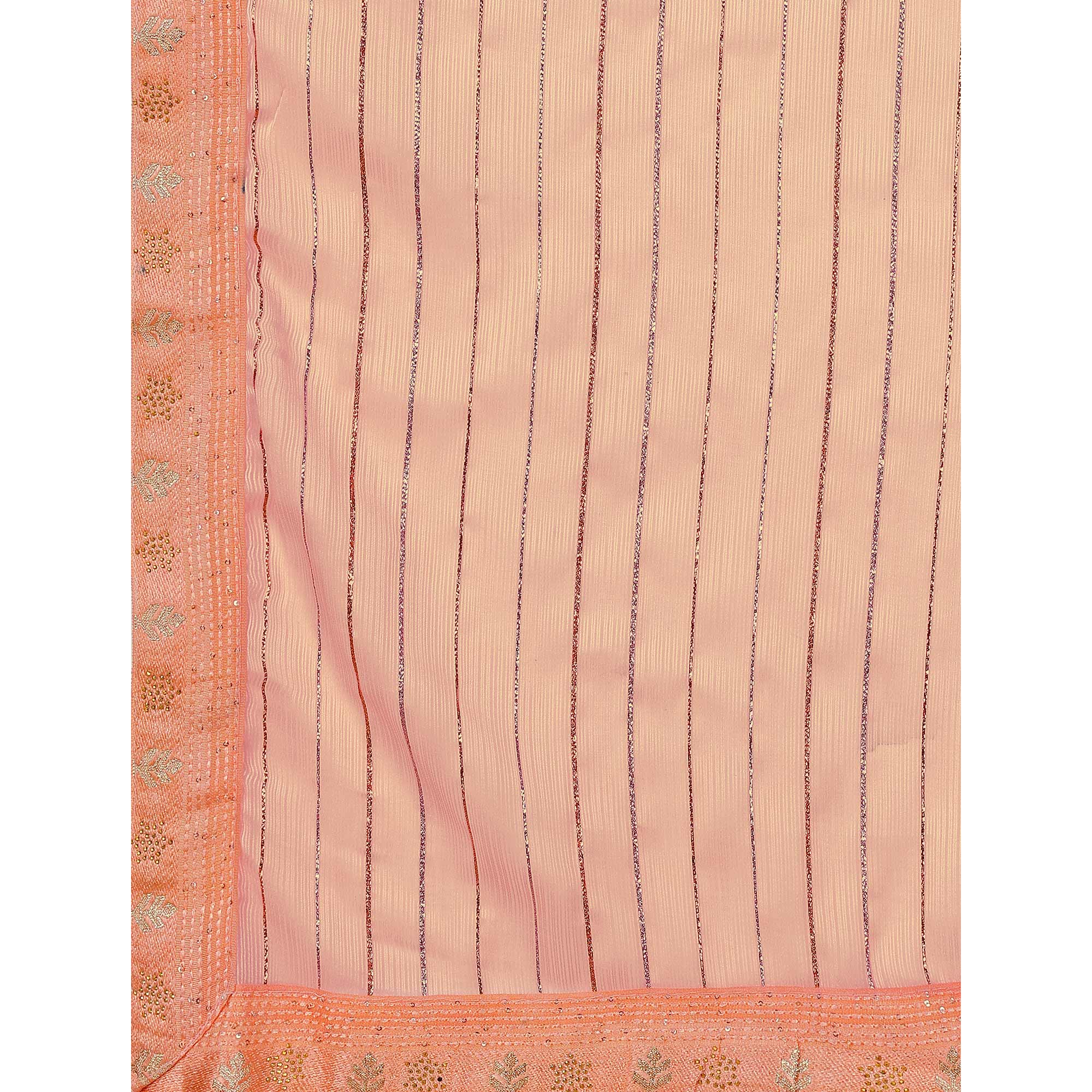 Peach Zari Work Chiffon Saree