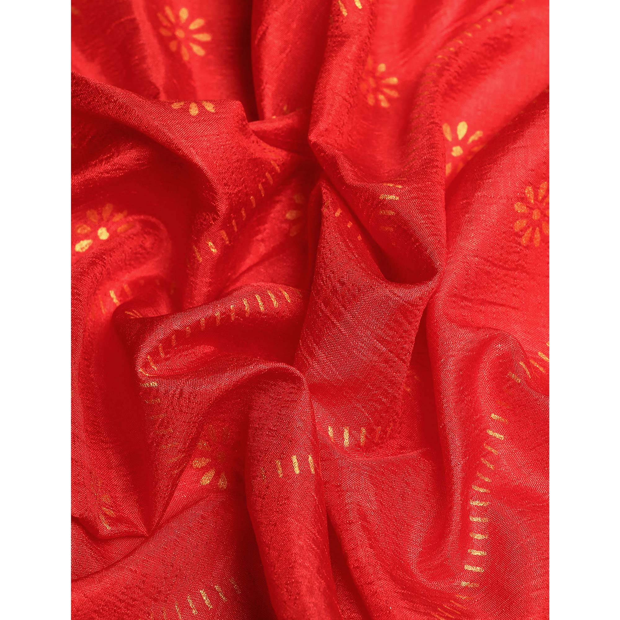 Red Floral Foil Printed Vichitra Silk Saree