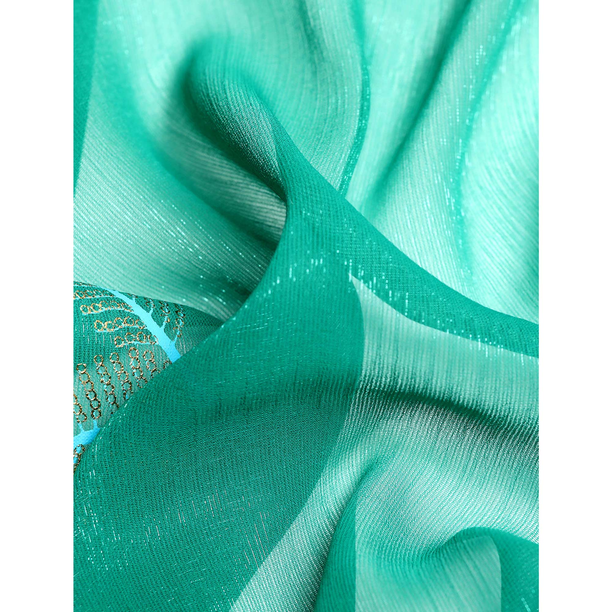 Turquoise Sequins Embroidered Chiffon Saree With Tassels