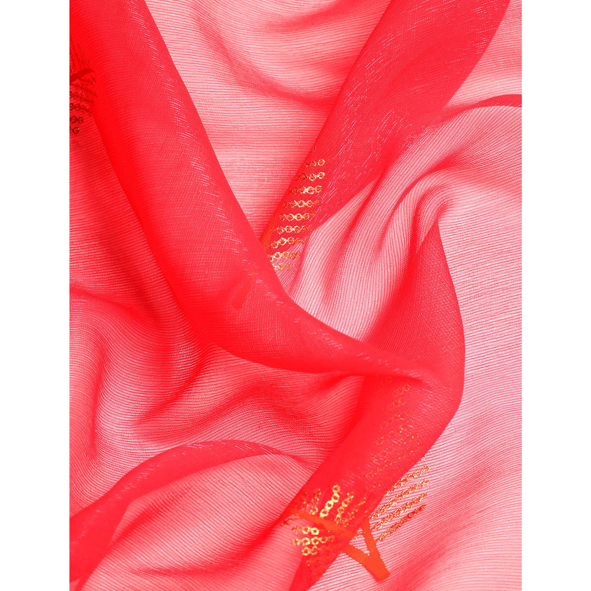 Gajri Pink Sequins Embroidered Chiffon Saree With Tassels