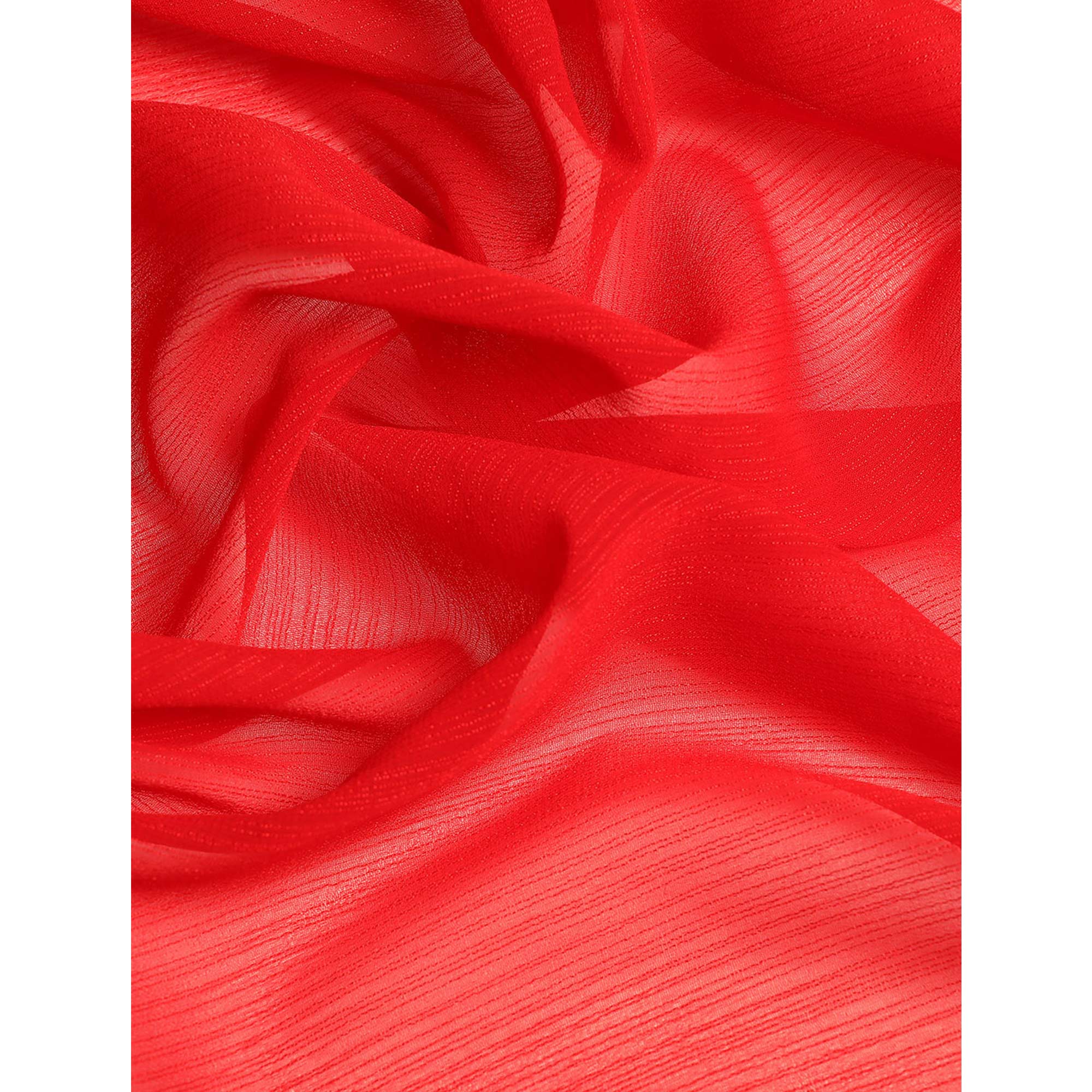 Red Swarovski Work Chiffon Saree With Zari Border