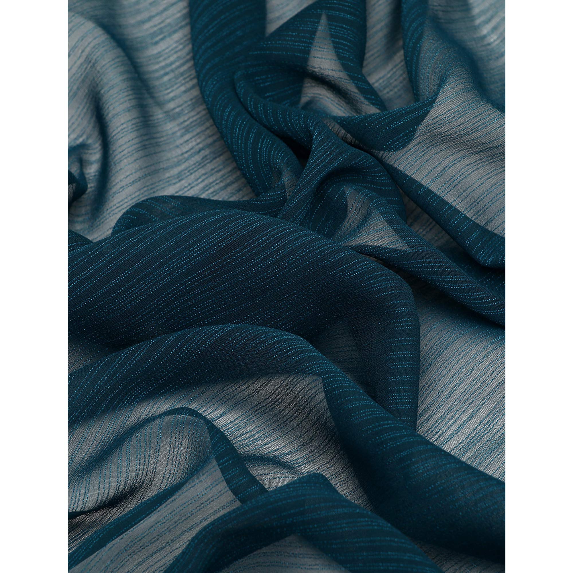 Blue Swarovski Work Chiffon Saree With Zari Border