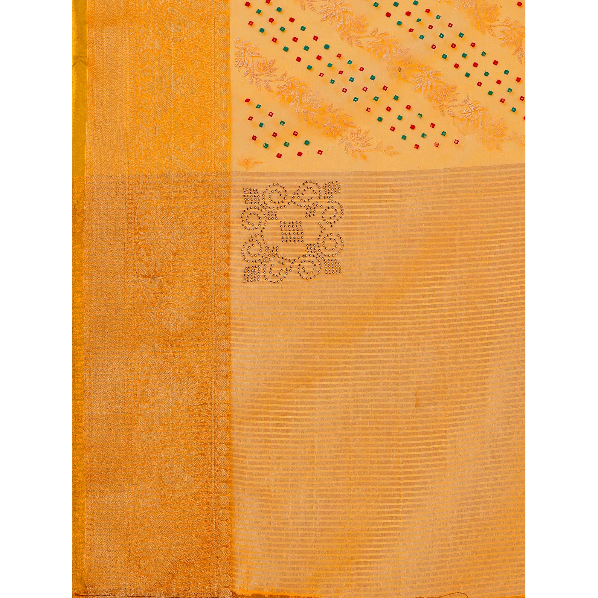 Yellow Foil Printed Organza Saree With Woven Border