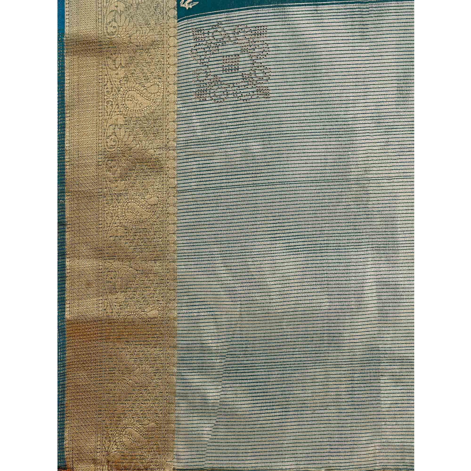 Blue Foil Printed Organza Saree With Woven Border
