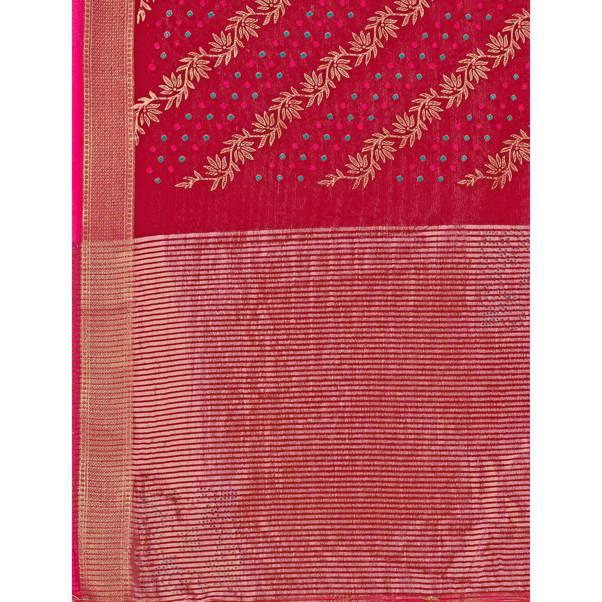 Pink Foil Printed Organza Saree With Woven Border