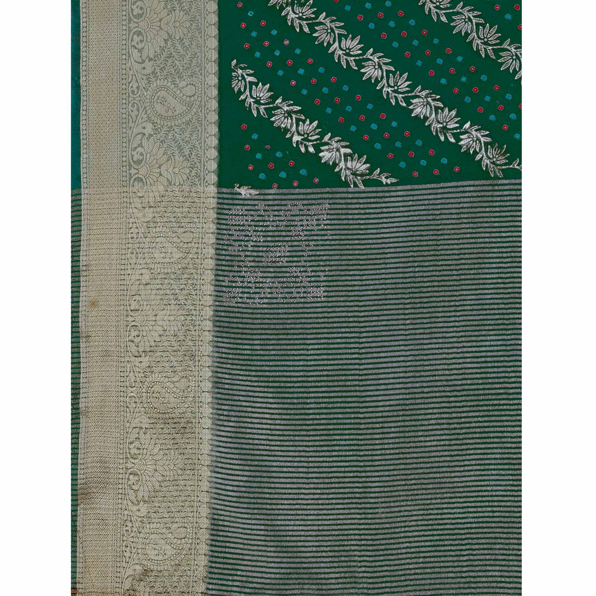 Green Foil Printed Organza Saree With Woven Border