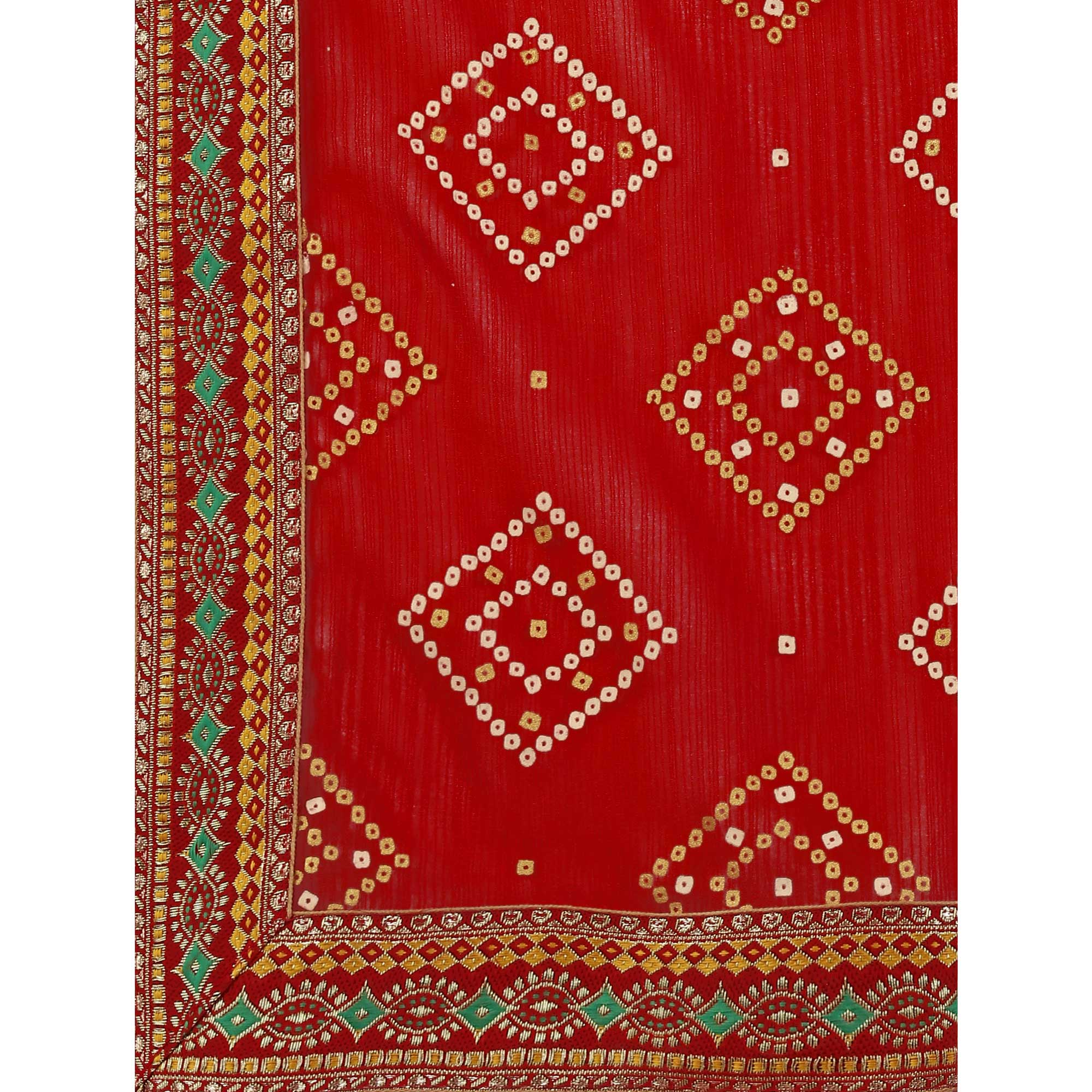 Red Bandhani Printed Chiffon Saree