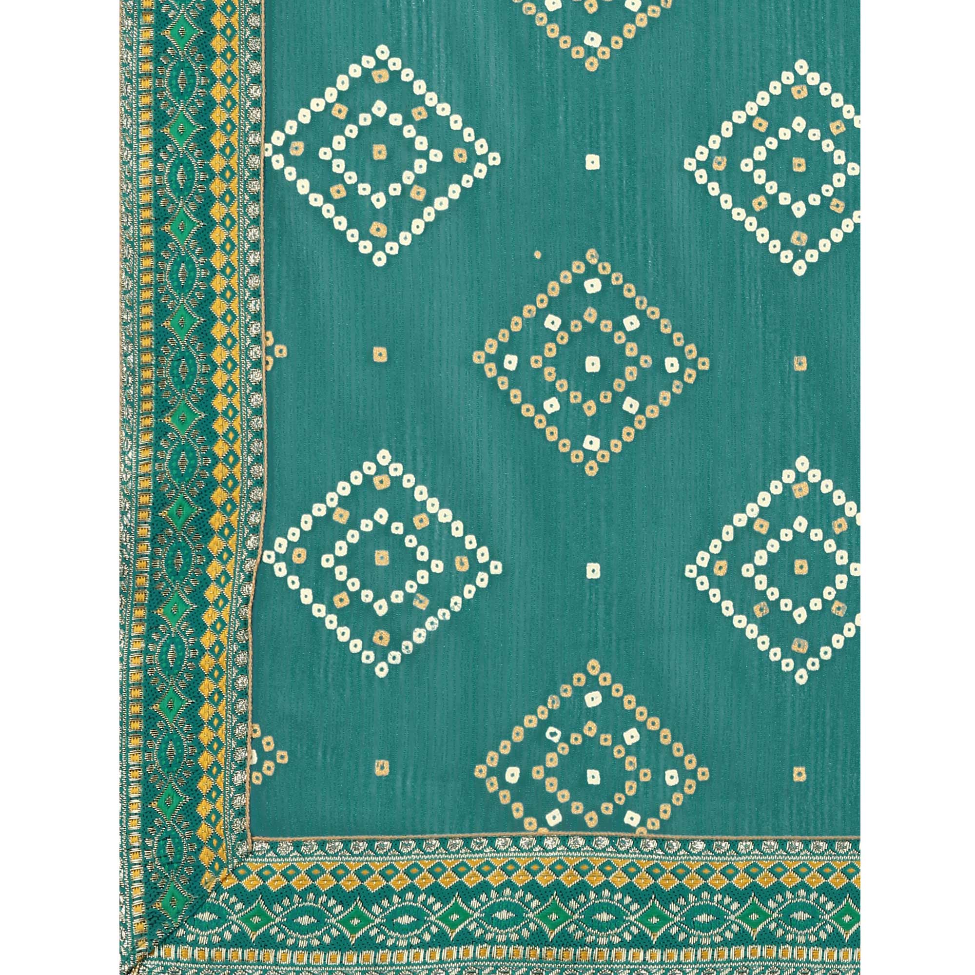 Teal Blue Bandhani Printed Chiffon Saree