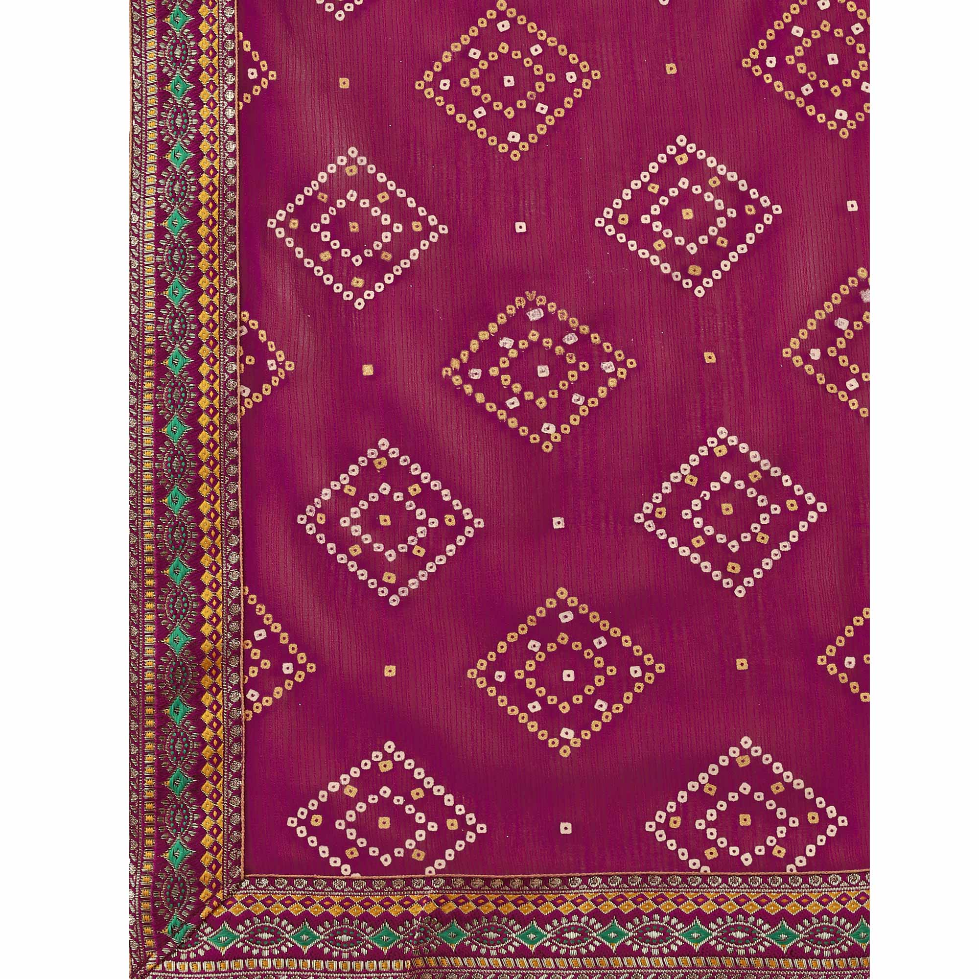 Purple Bandhani Printed Chiffon Saree