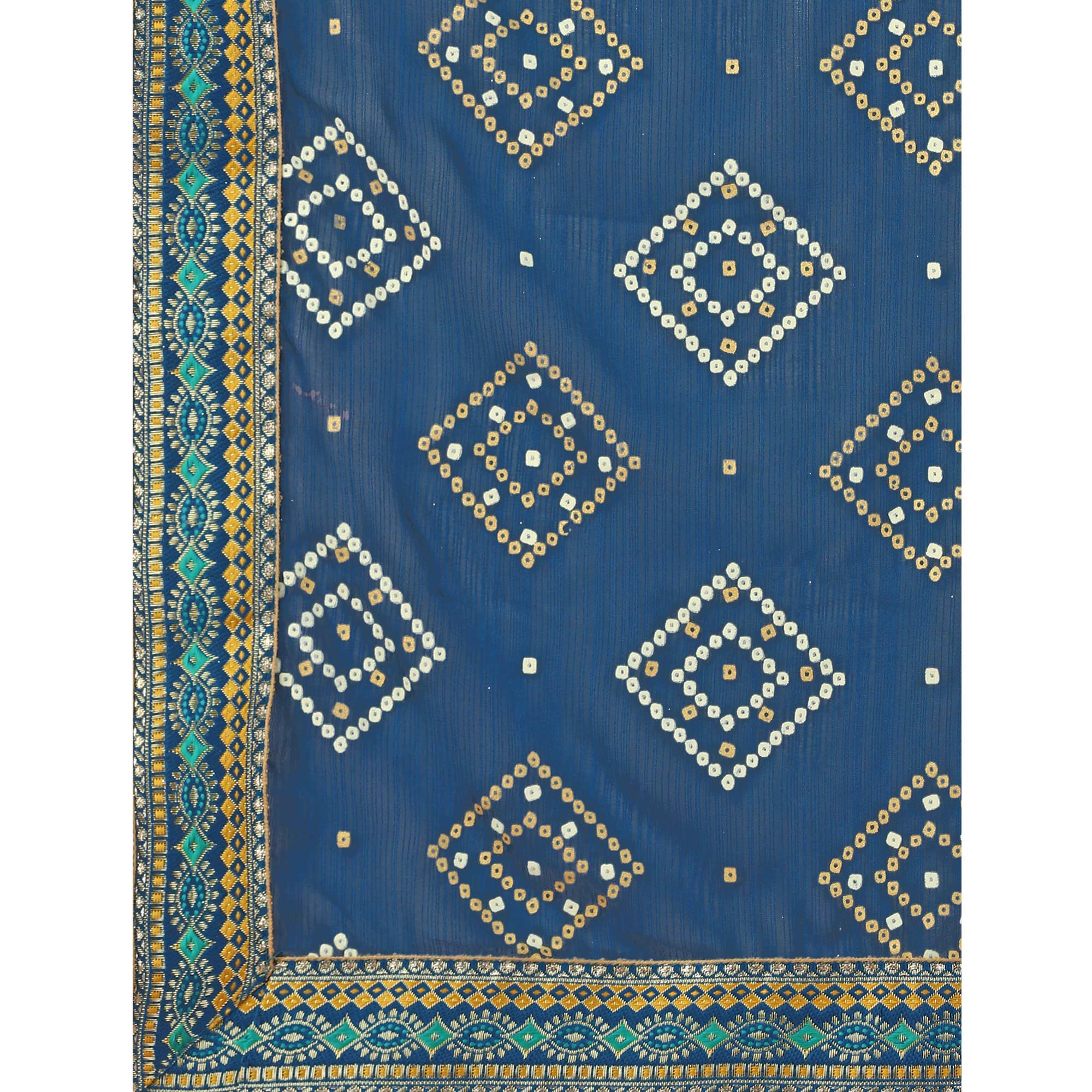 Blue Bandhani Printed Chiffon Saree