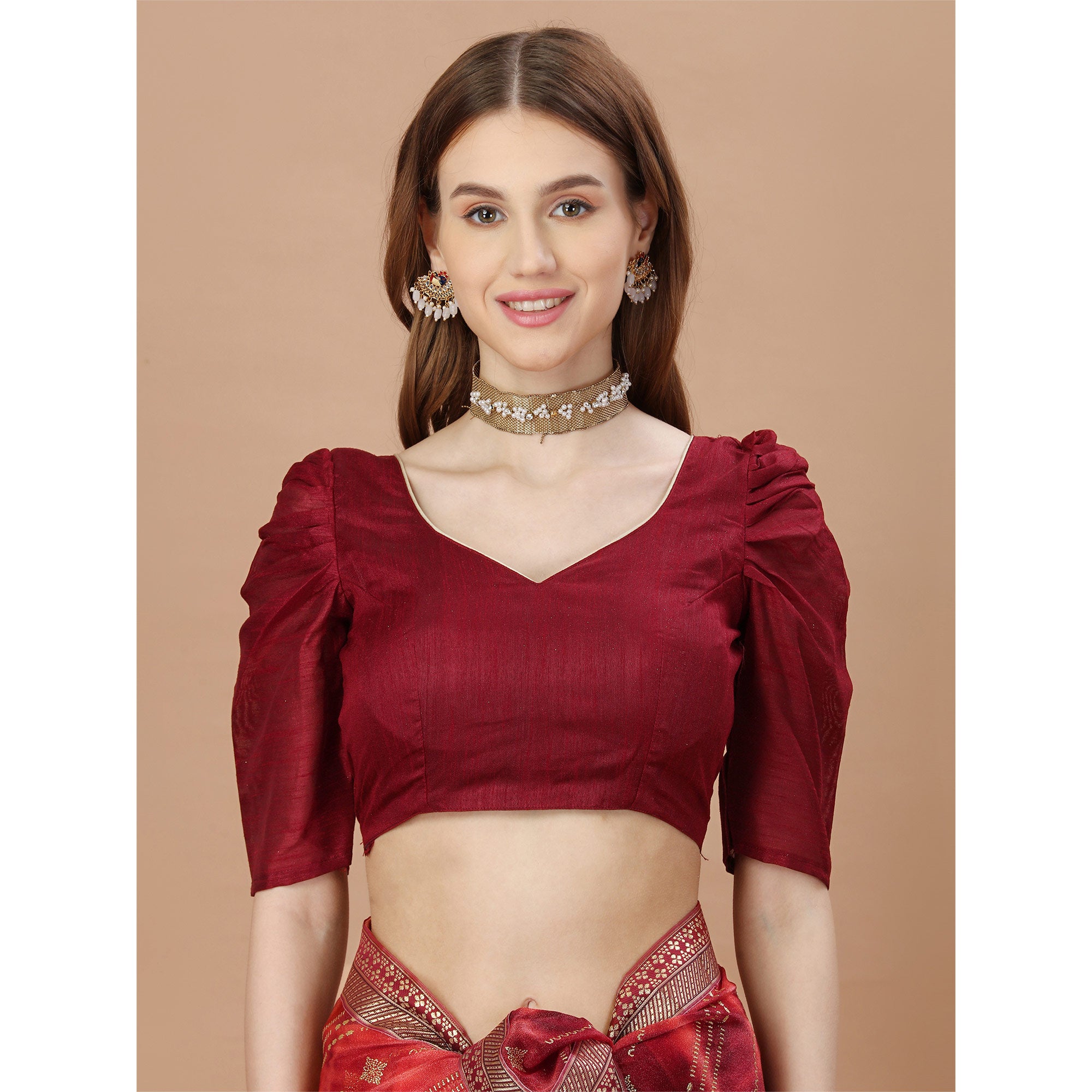 Red Zari Work Chiffon Saree Lace Border