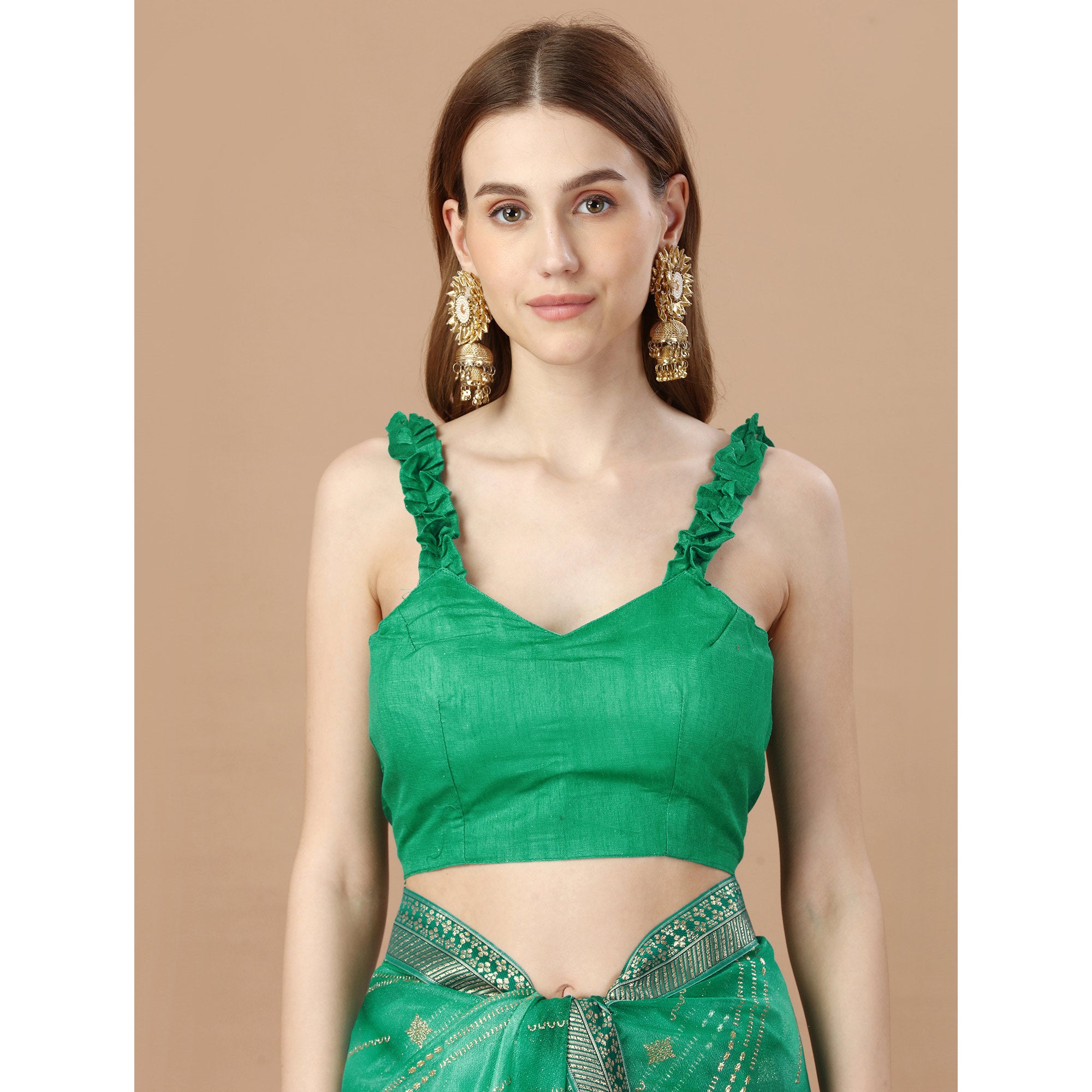 Green Zari Work Chiffon Saree Lace Border