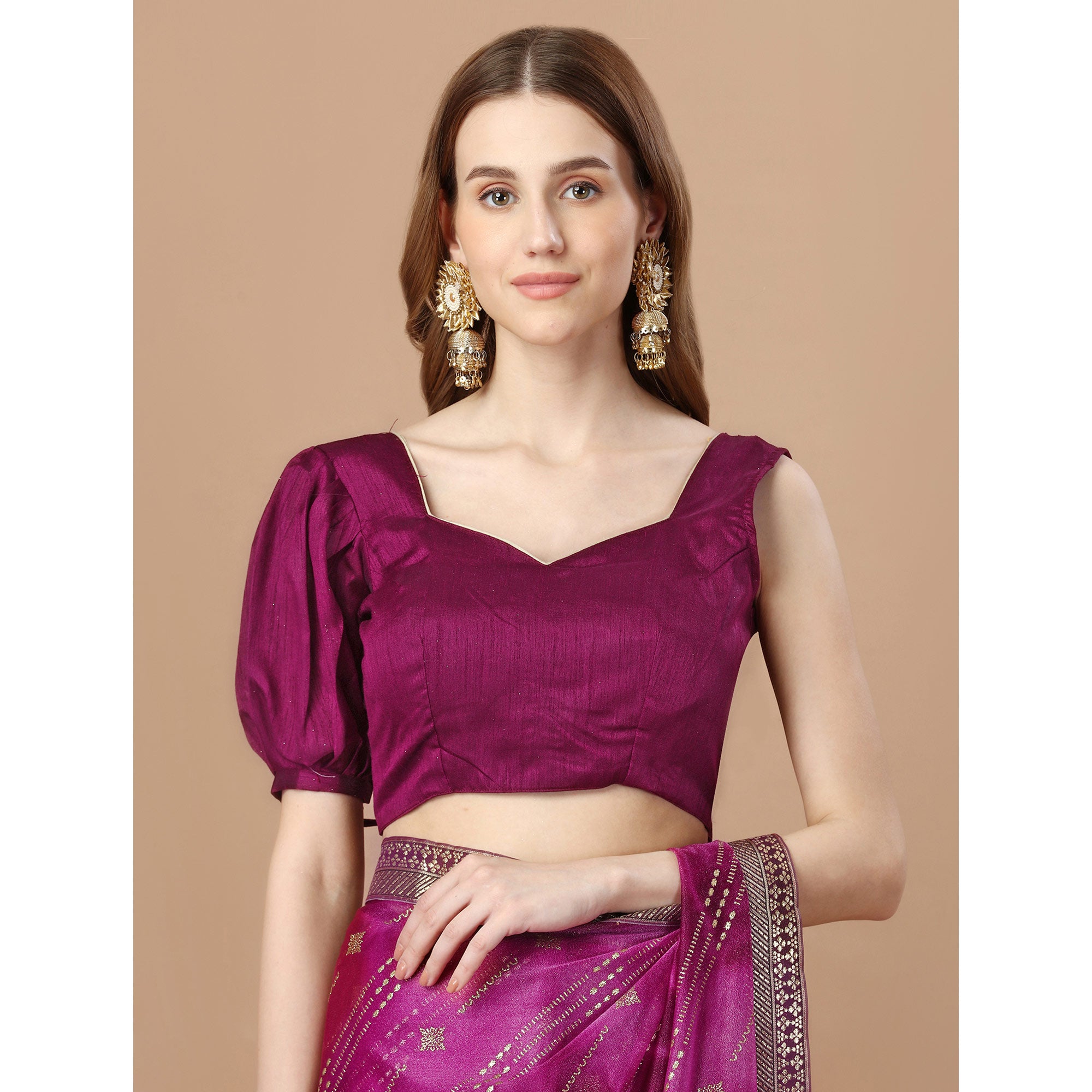 Purple Zari Work Chiffon Saree Lace Border