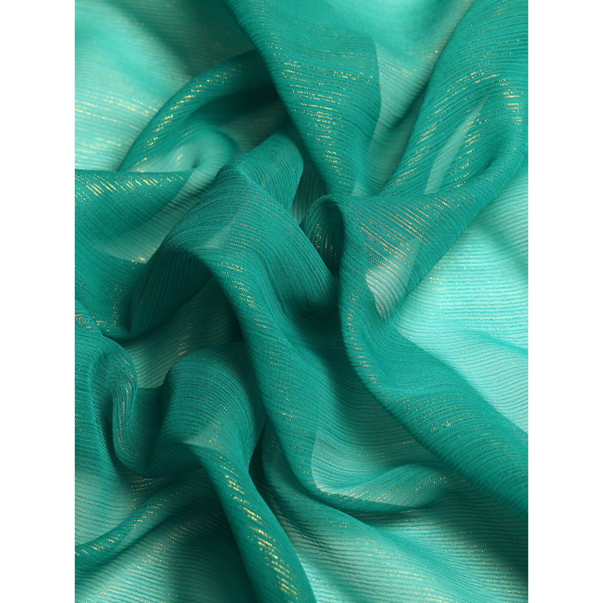 Turquoise  Solid With Woven Border Chiffon Saree With Tassels