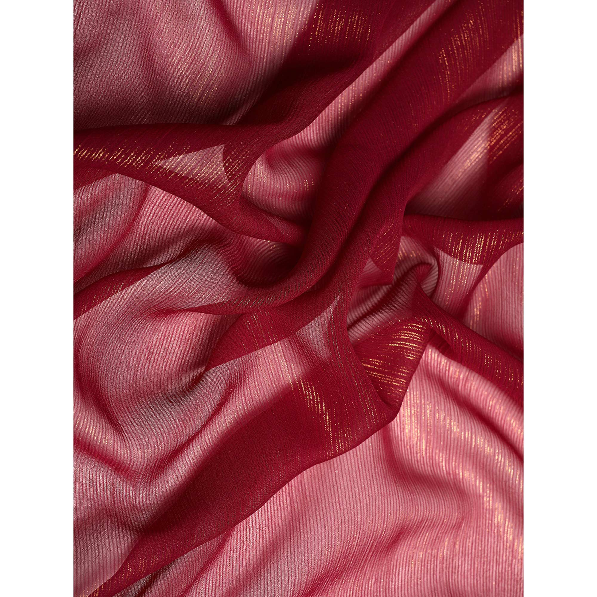 Wine Solid With Woven Border Chiffon Saree With Tassels