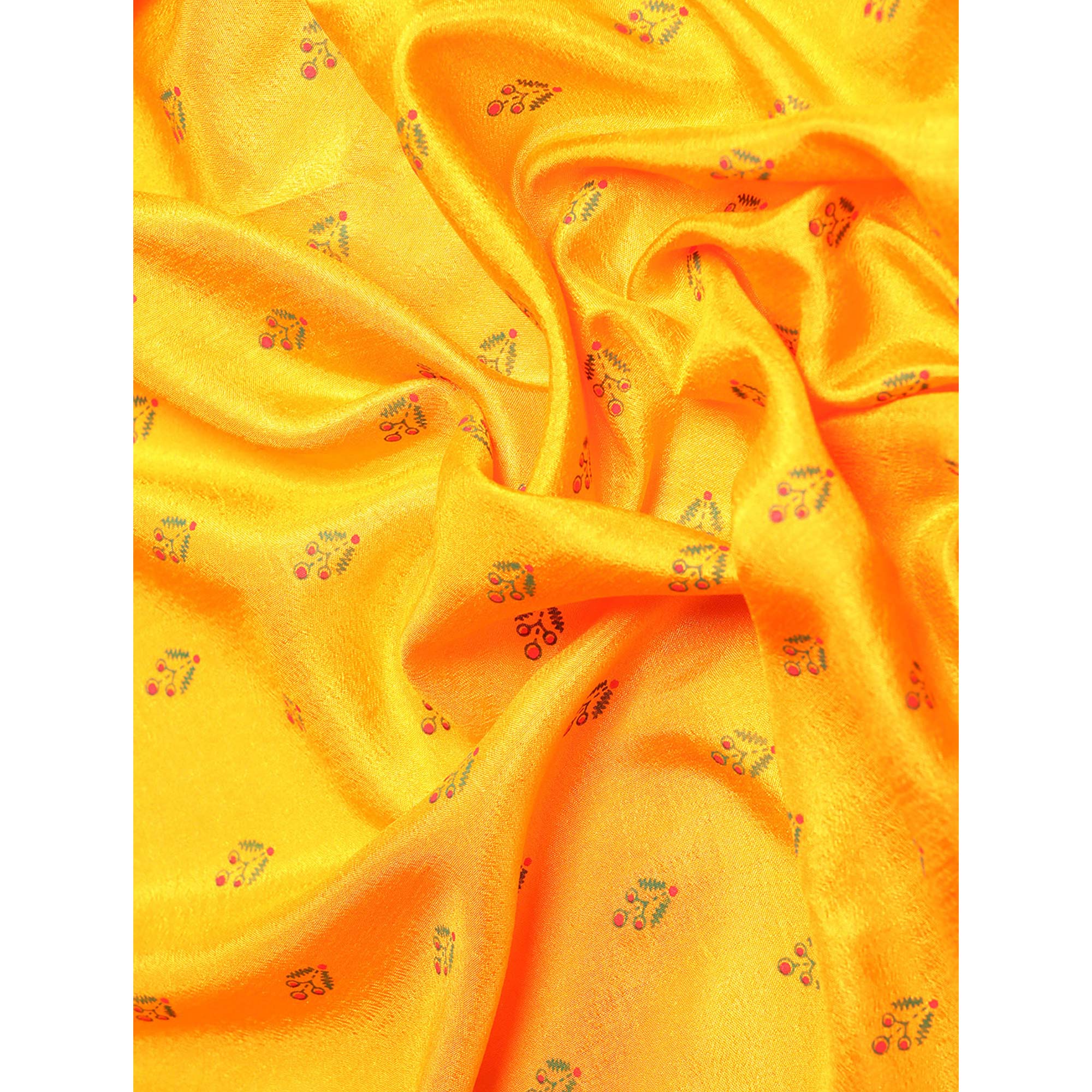 Yellow Floral Printed Vichitra Silk Saree With Tassels