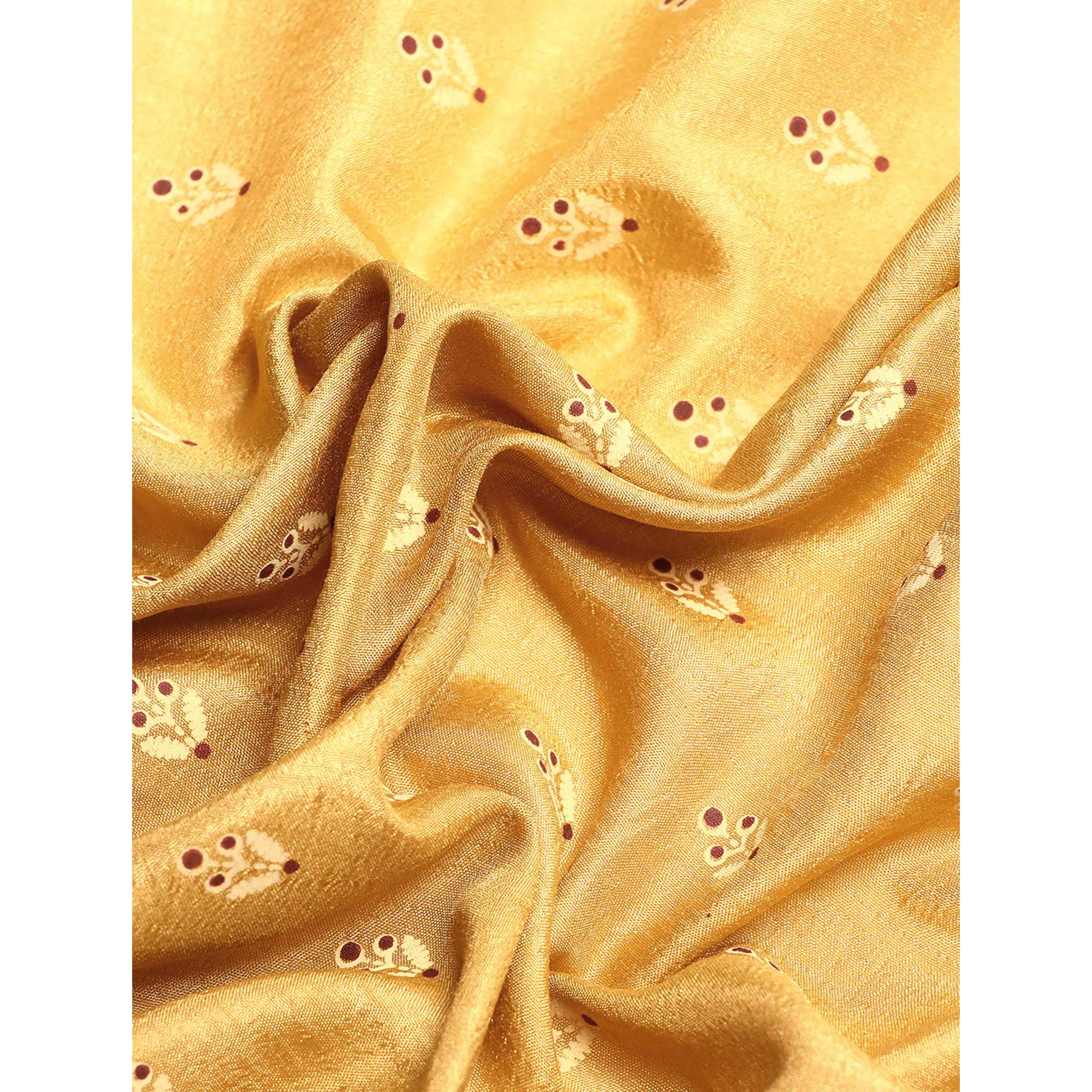 Beige Floral Printed Vichitra Silk Saree With Tassels