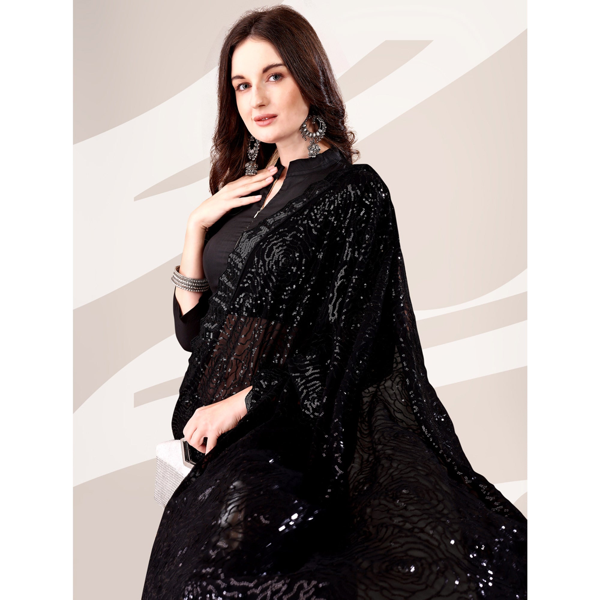 Black Sequin Embroidered Georgette Saree