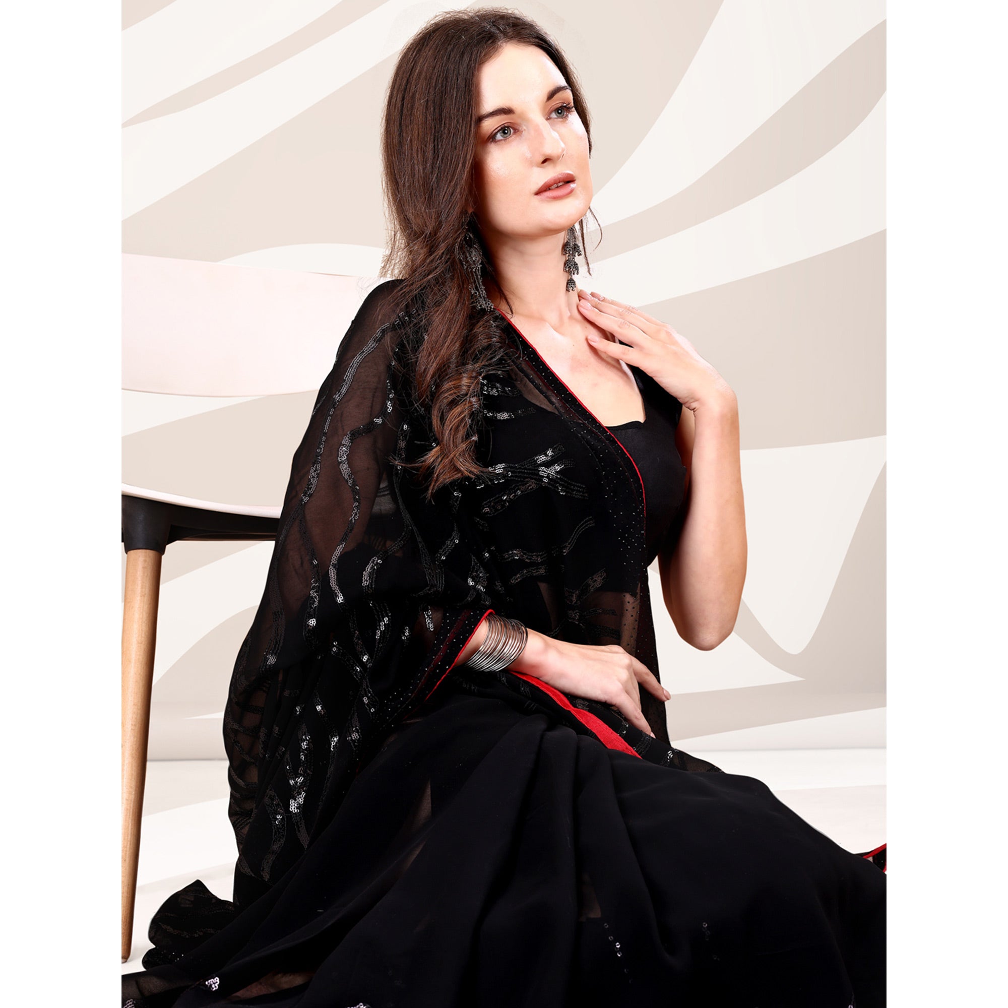 Black Sequin Embroidered Georgette Saree