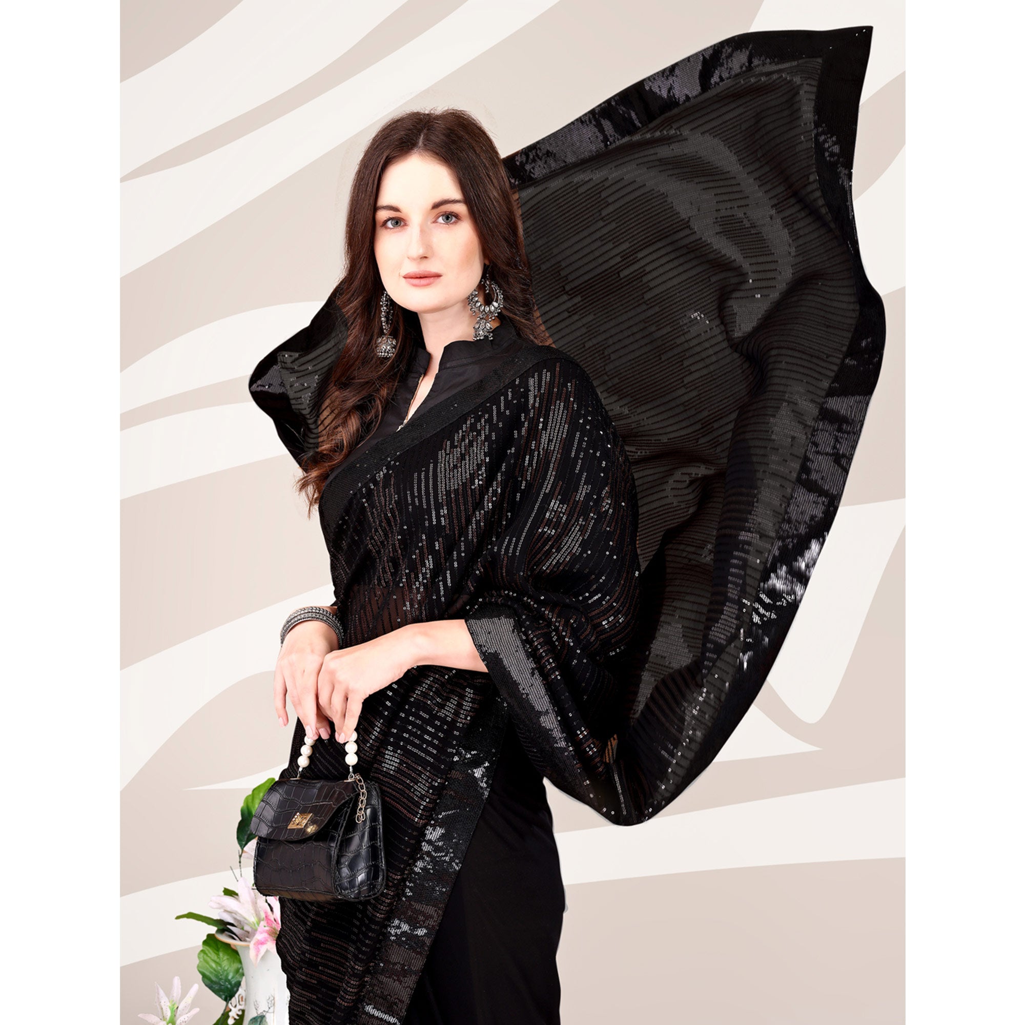 Black Sequin Embroidered Georgette Saree