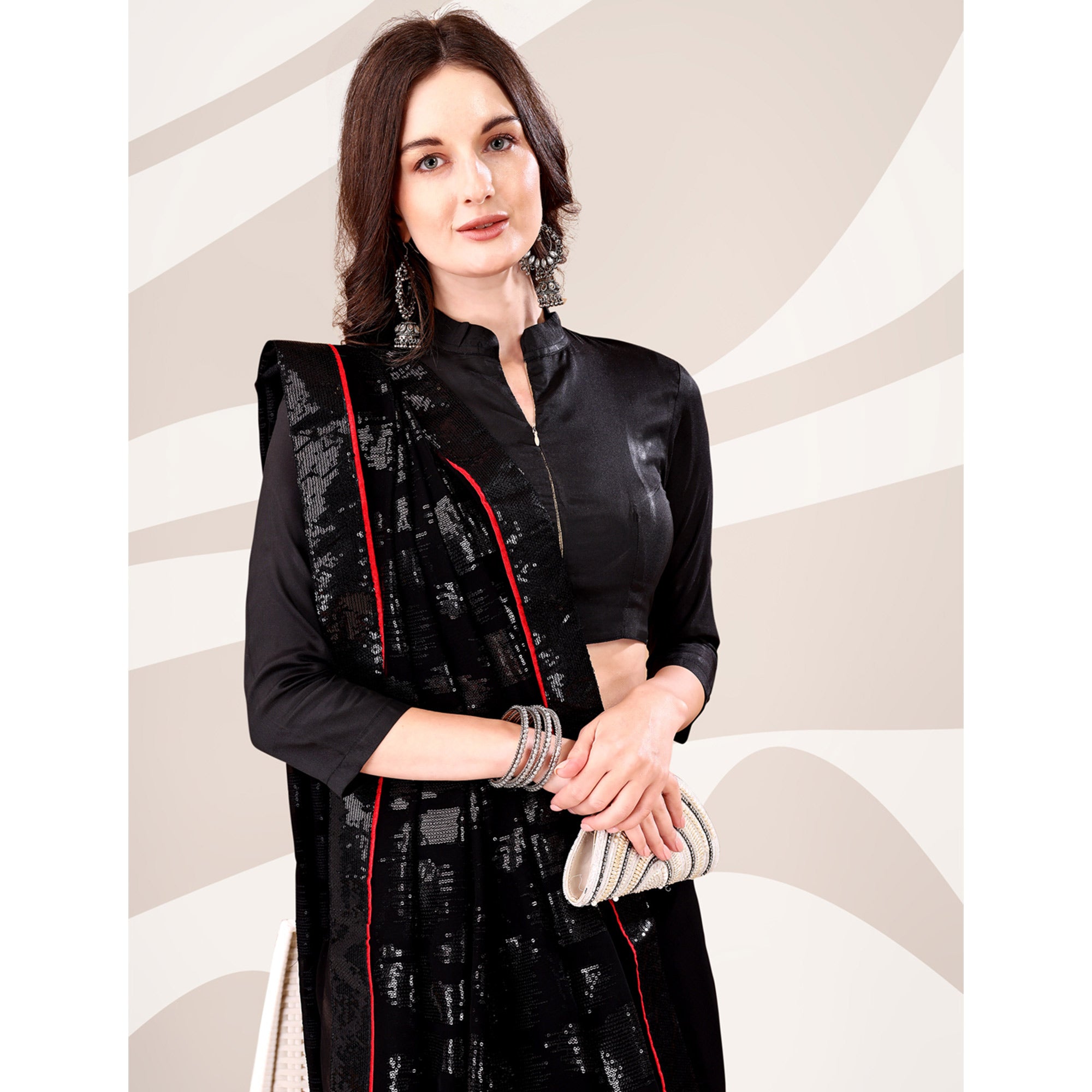 Black Sequin Embroidered Georgette Saree