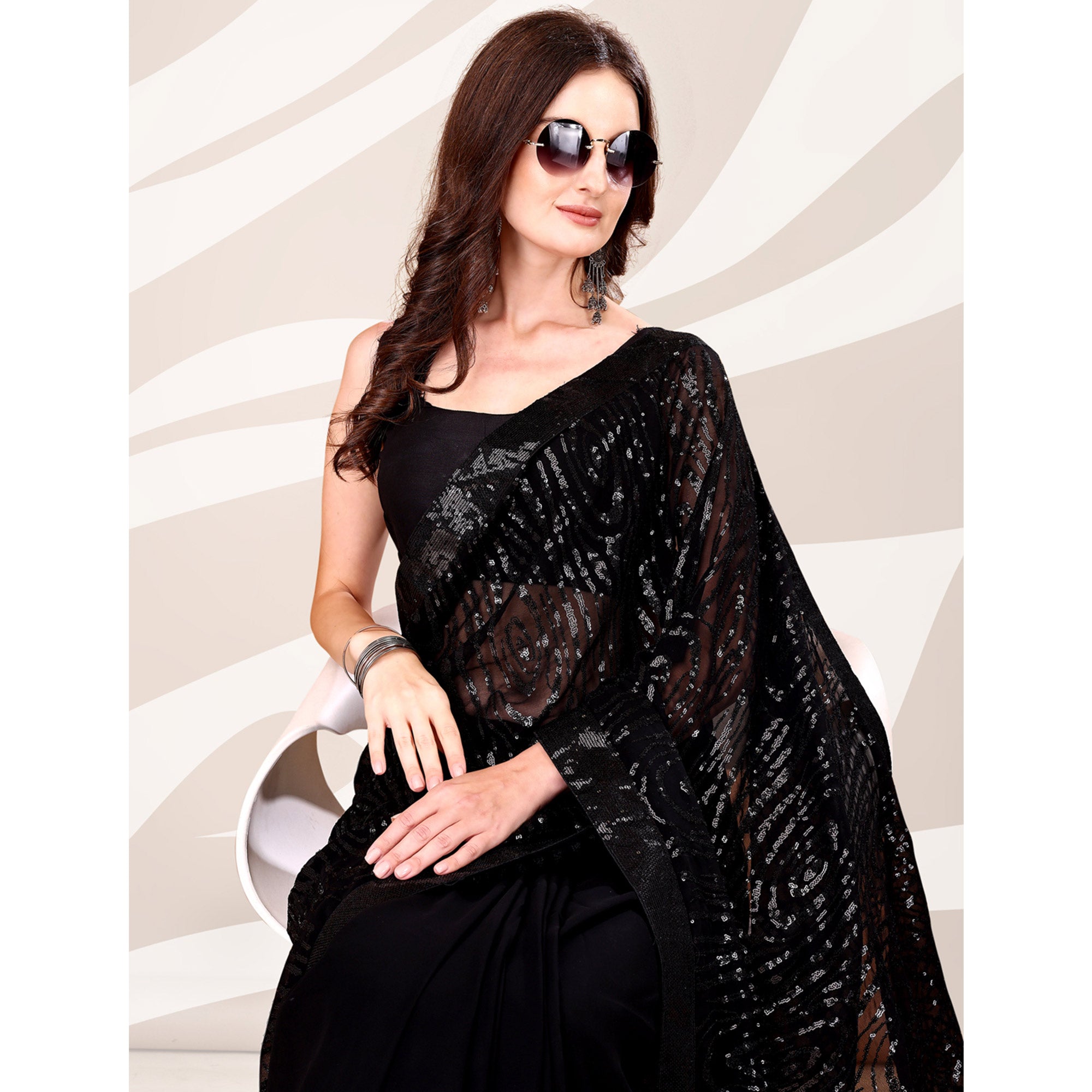 Black Sequin Embroidered Georgette Saree