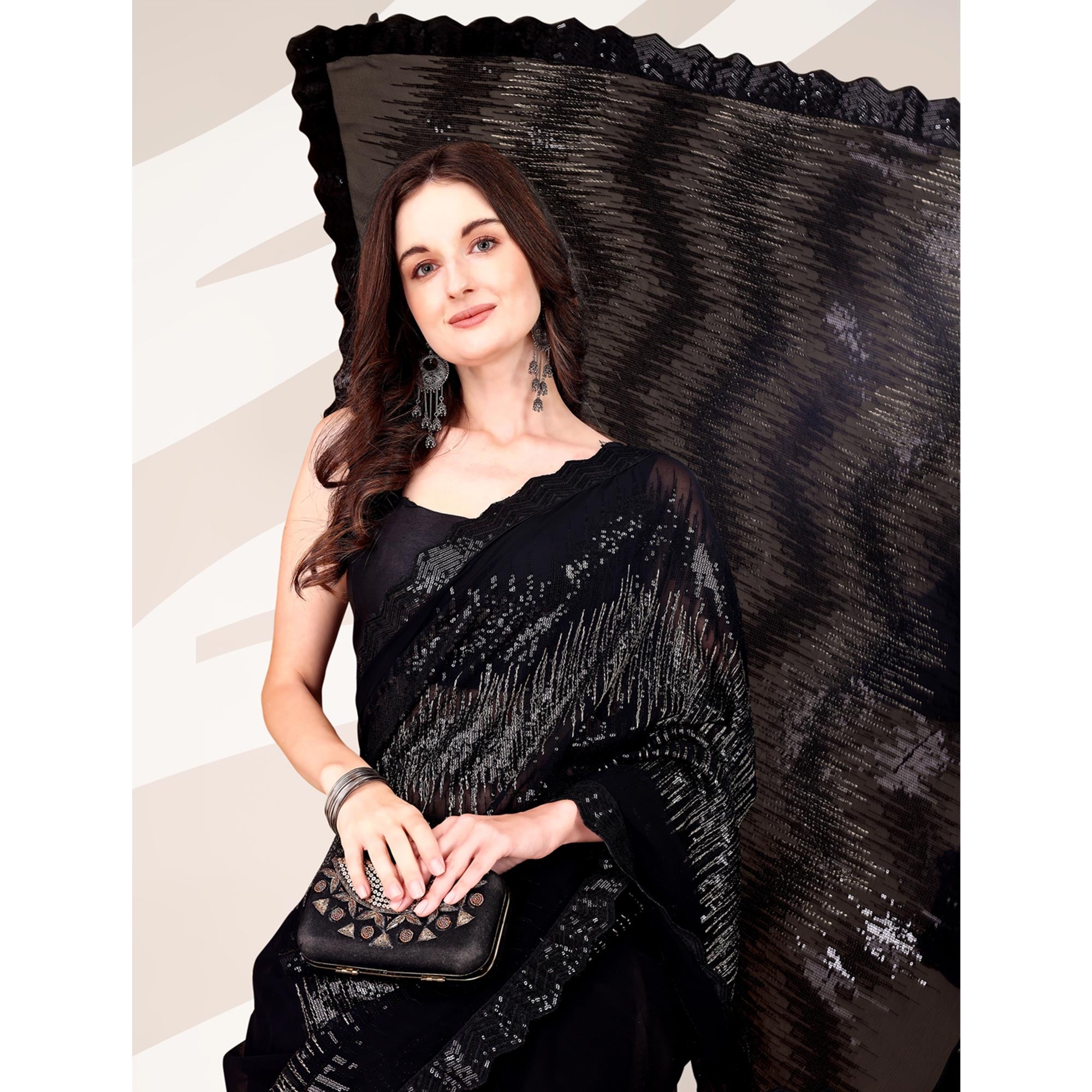 Black Sequin Embroidered Georgette Saree