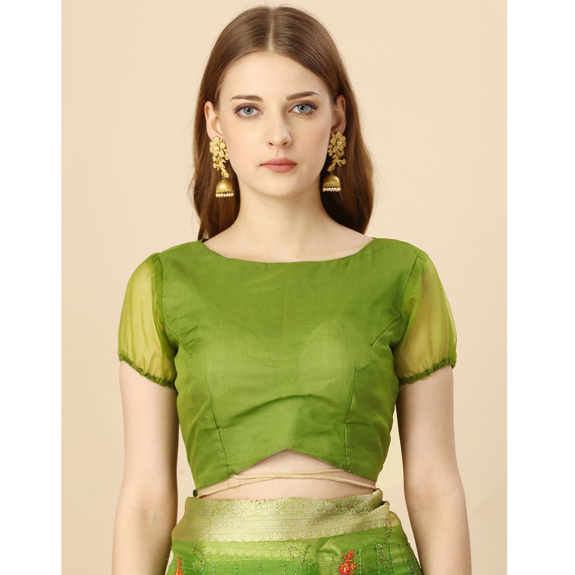 Green Floral Embroidery With Swarovski Work Organza Saree