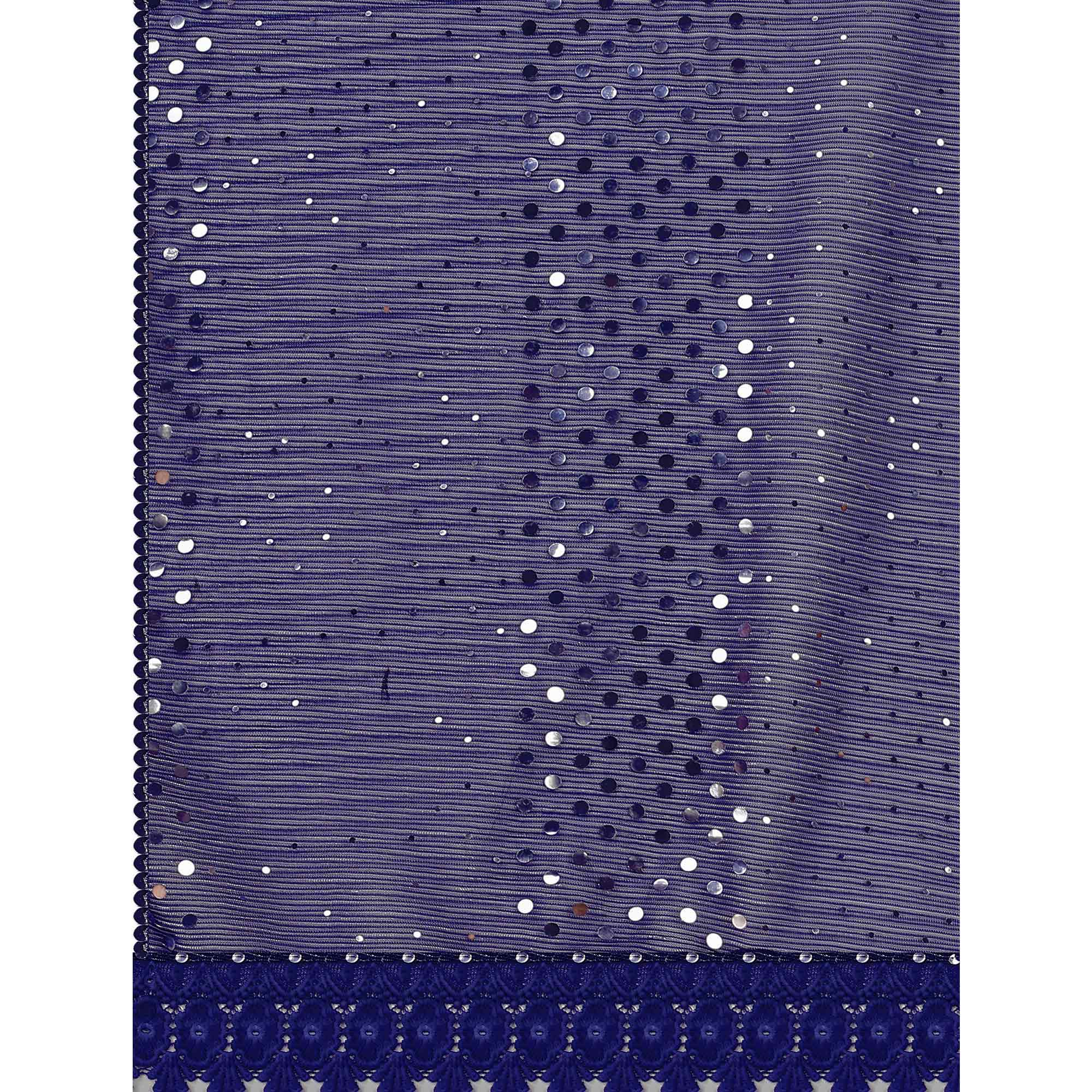 Blue Sequins Embroidered Lycra Saree