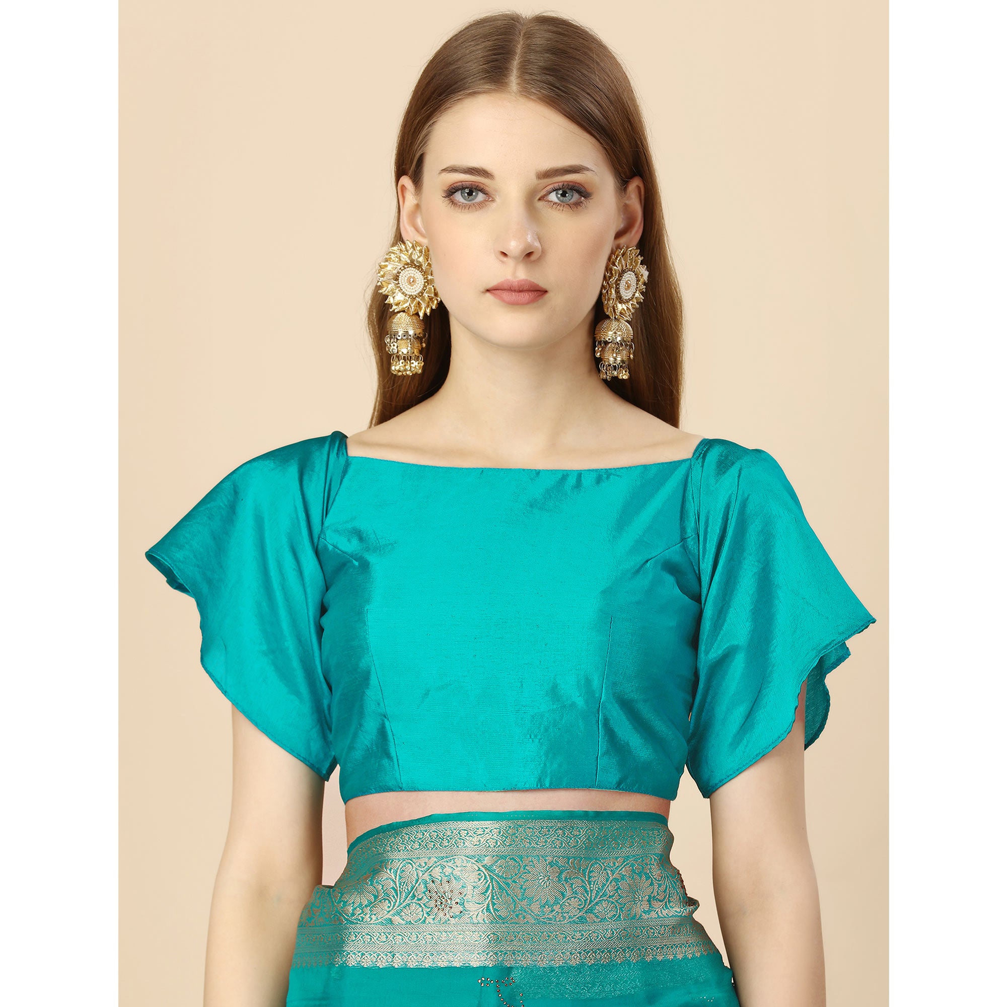 Rama Blue Floral Embroidery With Swarovski Work Organza Saree