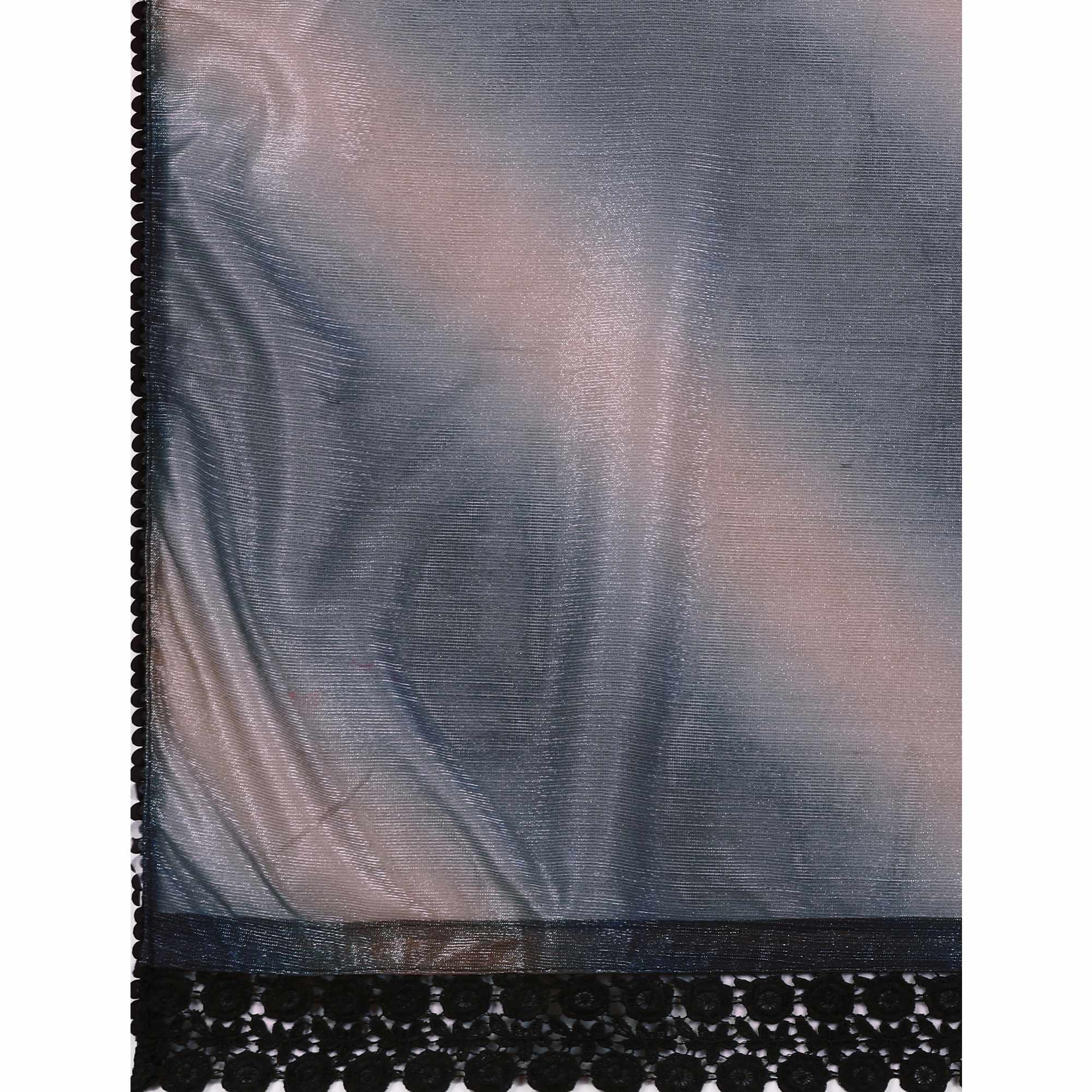 Blue Digital Printed Lycra Saree With Lace Border