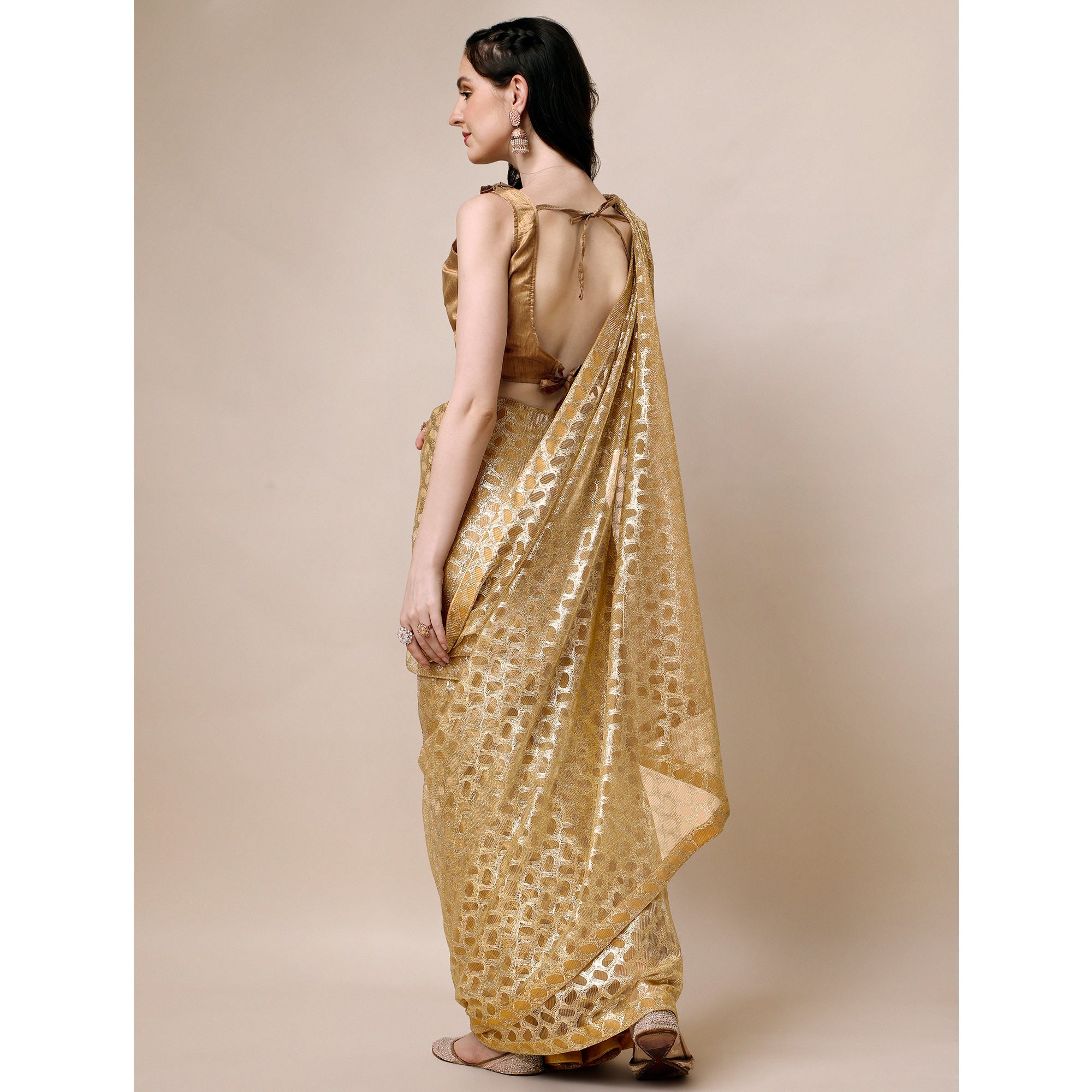 Mustard Foil Printed Rayon Saree