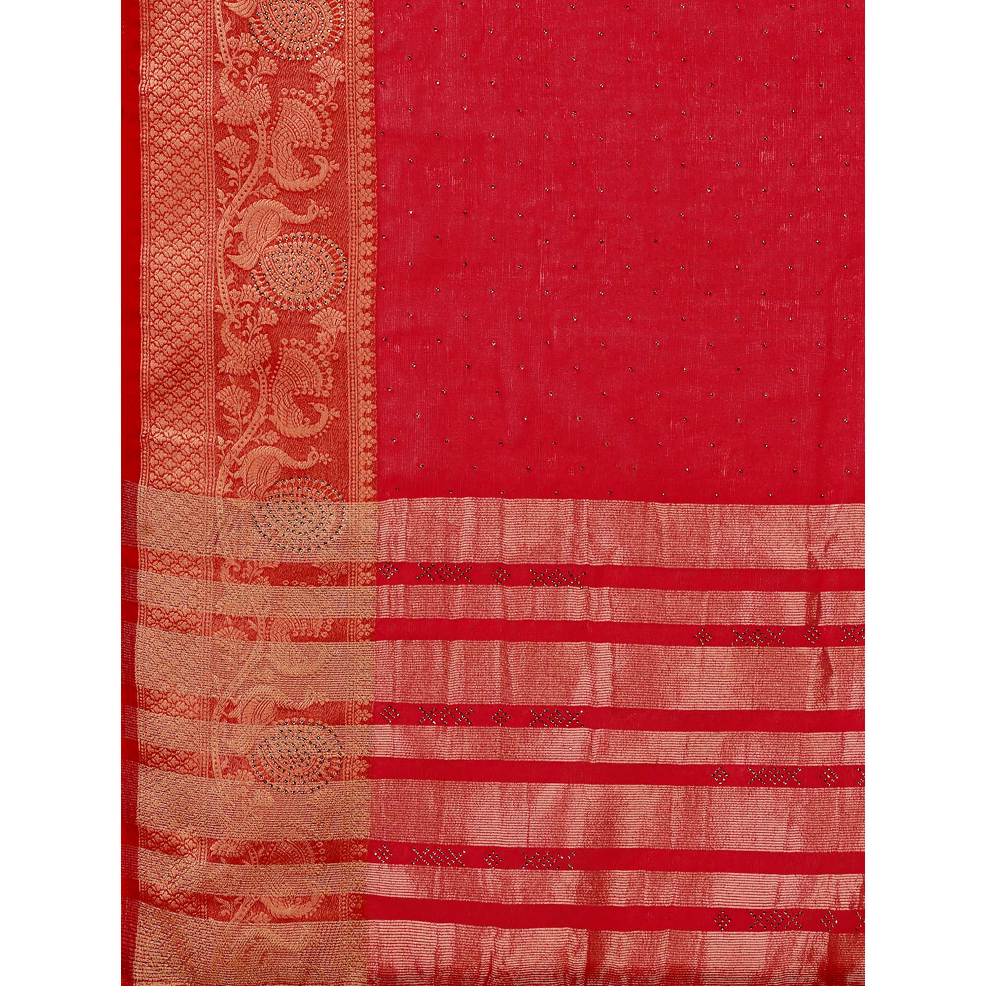 Red Swarovski Work Organza Saree With Tassels