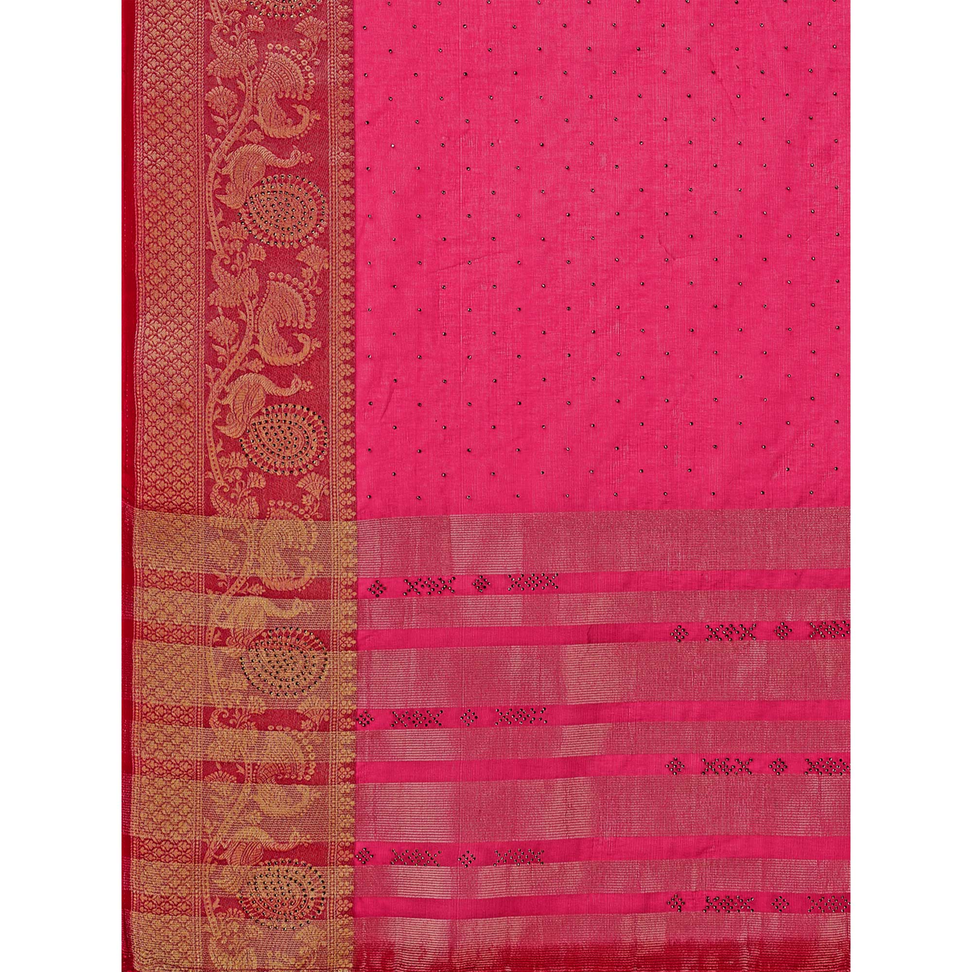 Pink Swarovski Work Organza Saree With Tassels