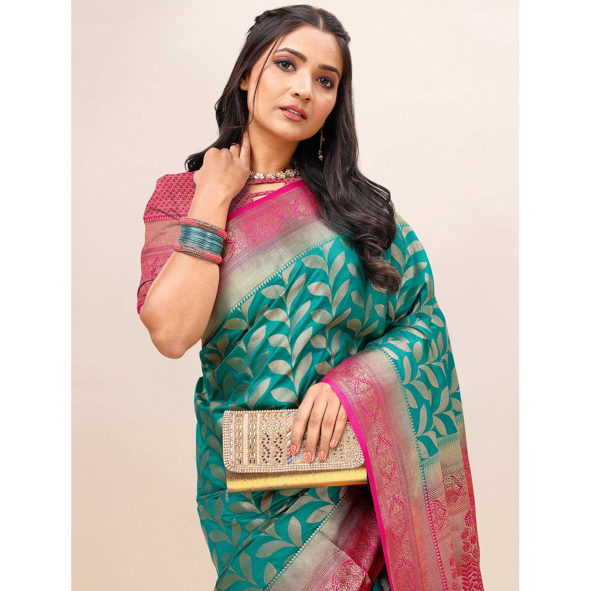 Rama Green Woven Dola Silk Saree With Tassels