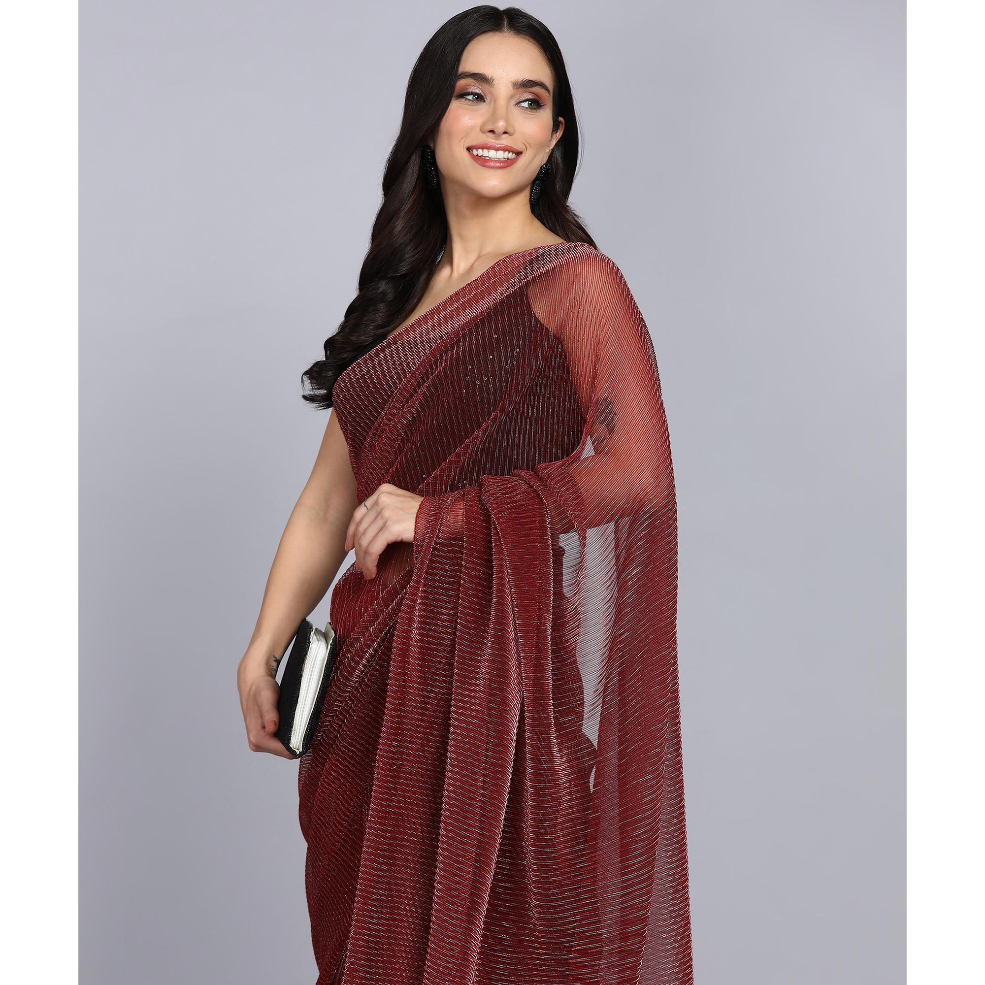 Maroon Solid Lycra Crush Saree