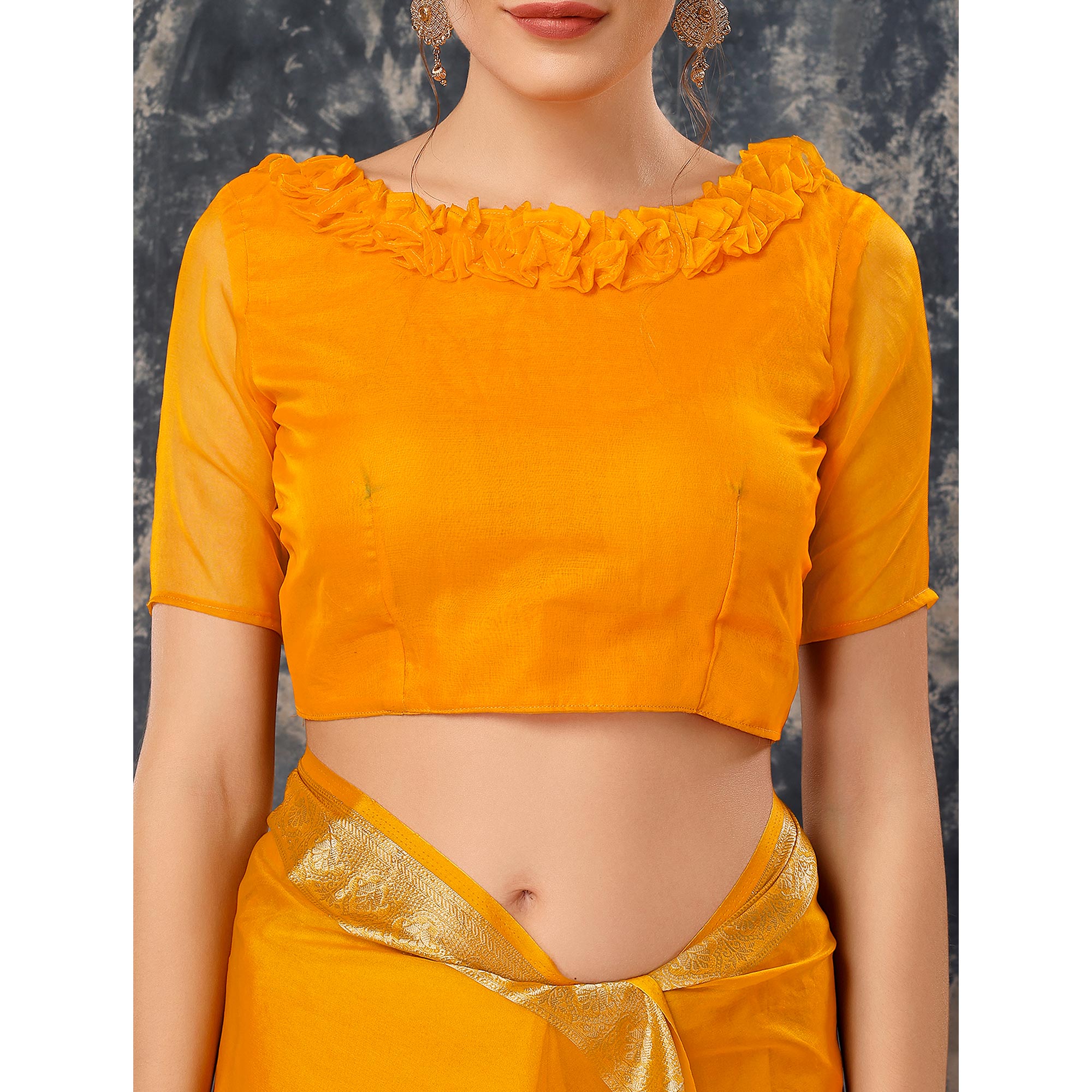 Yellow Floral Zari Woven Organza Saree