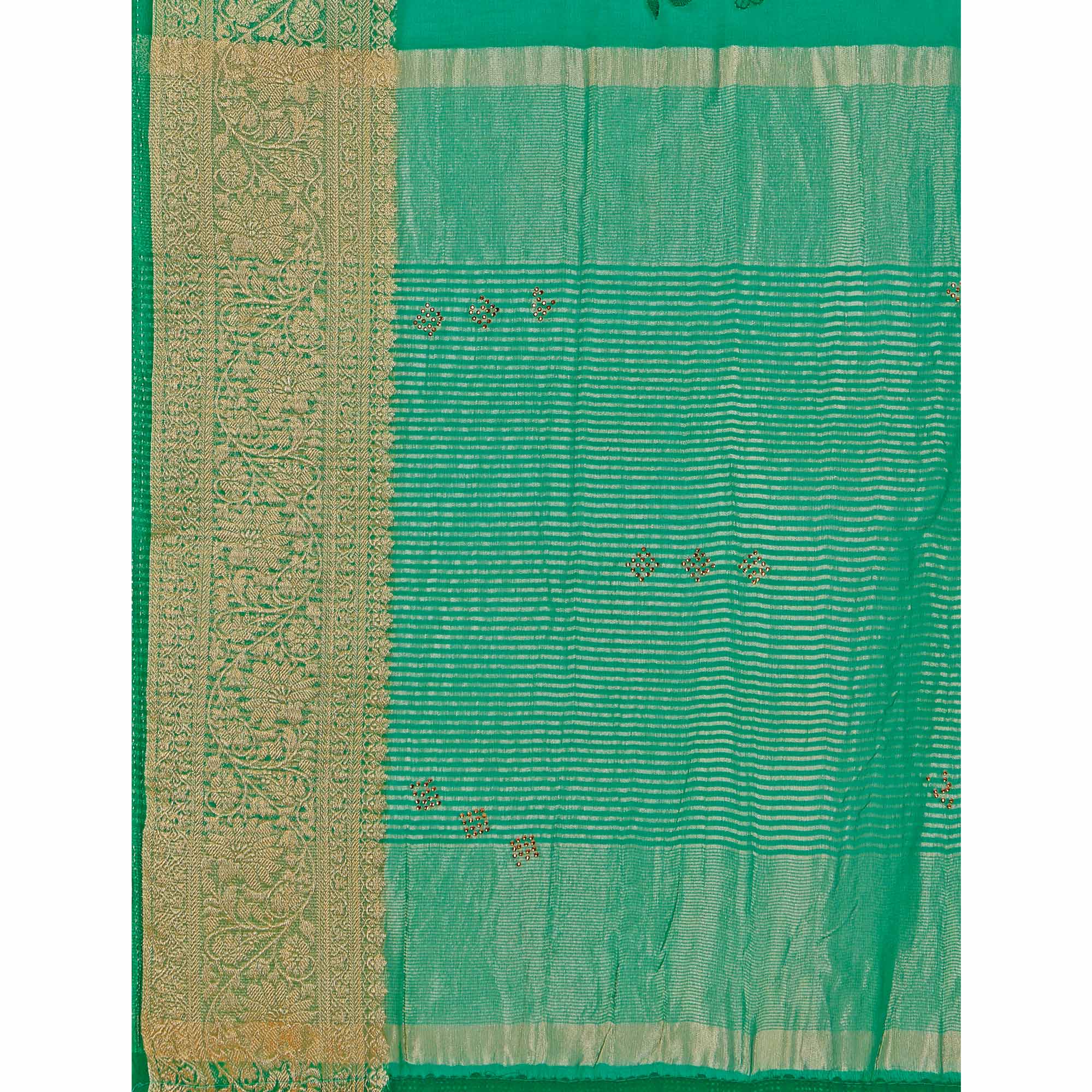 Green Floral Embroidered Organza Saree