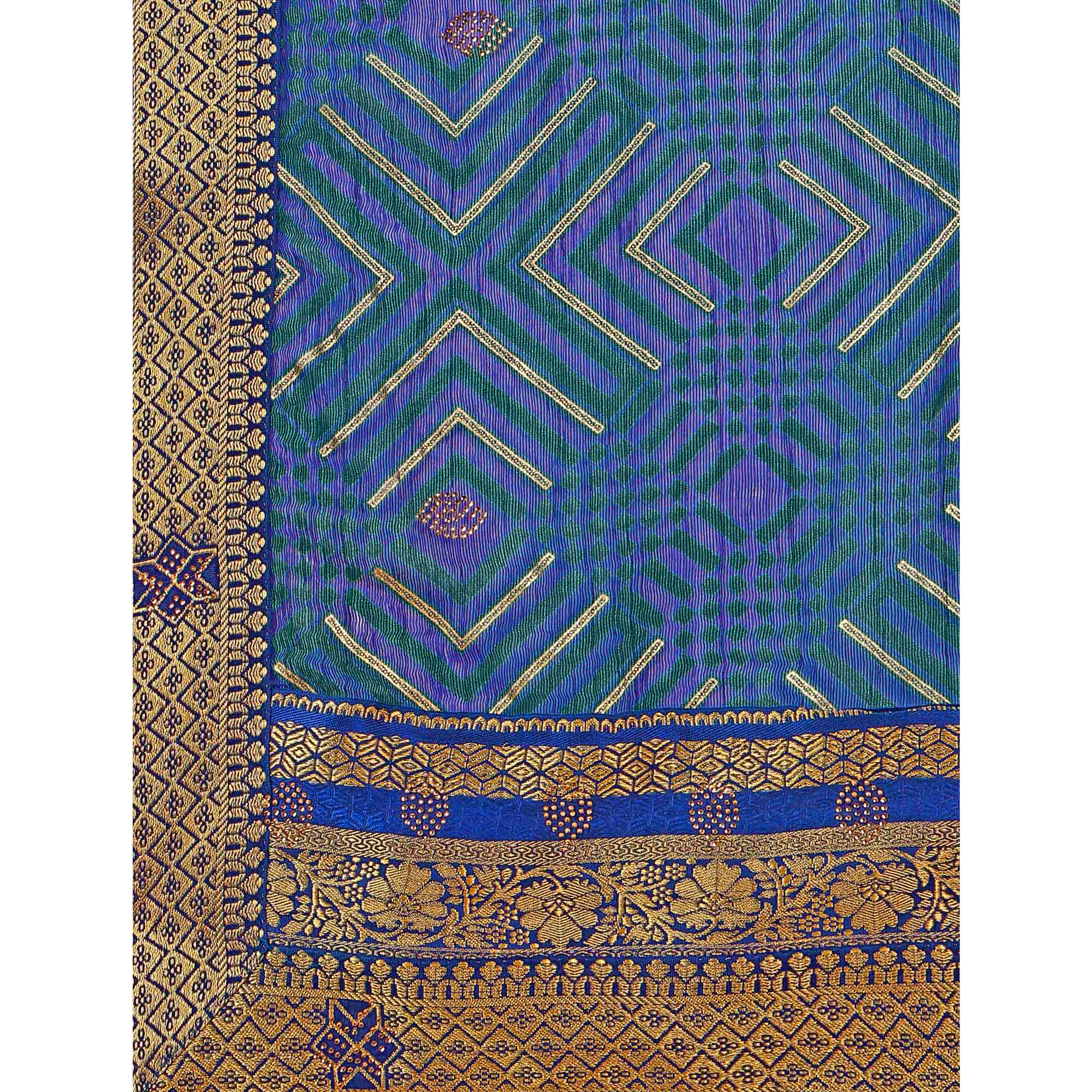 Blue Geometric Printed Brasso Saree