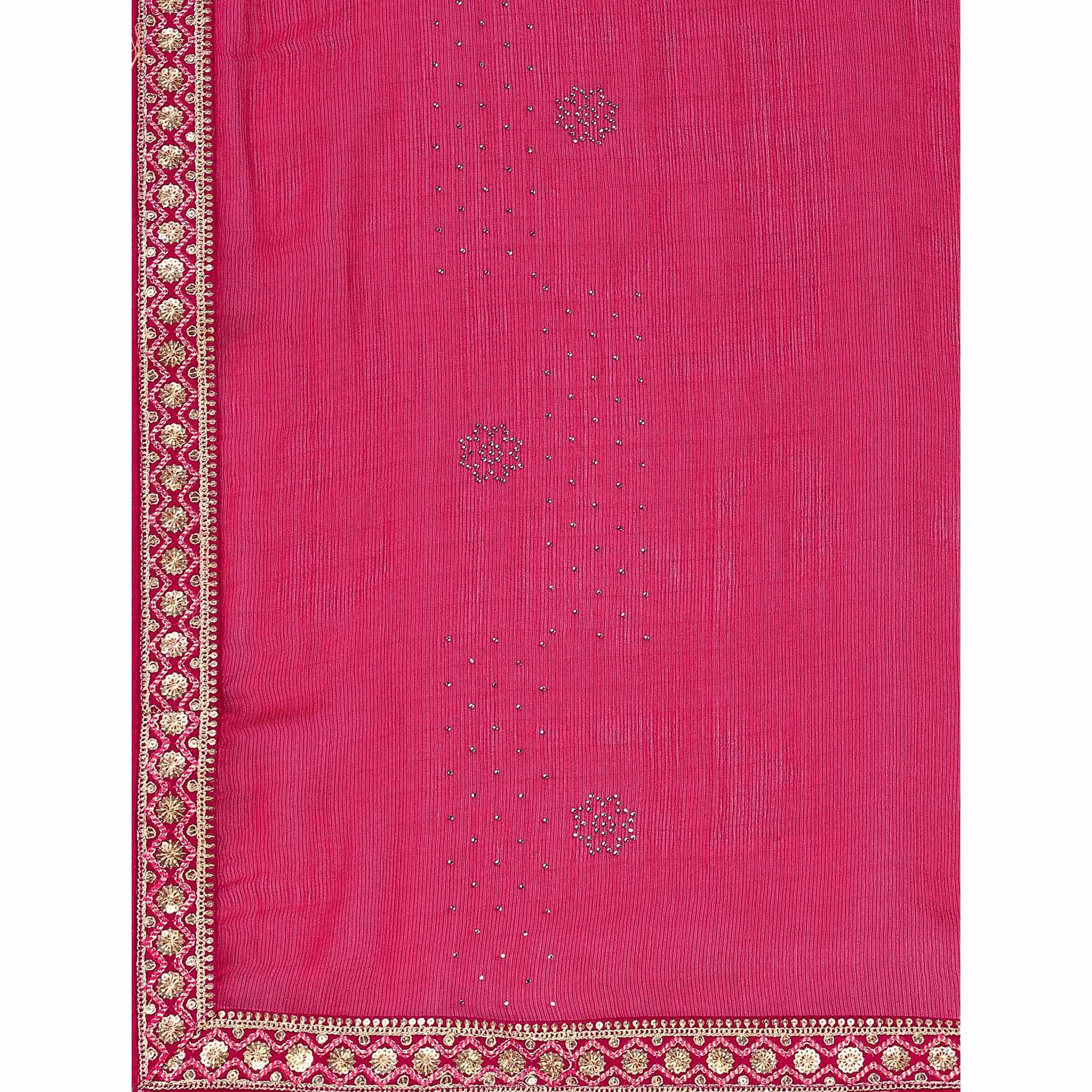 Pink Swarovski With Sequins Embroidered Chiffon Saree